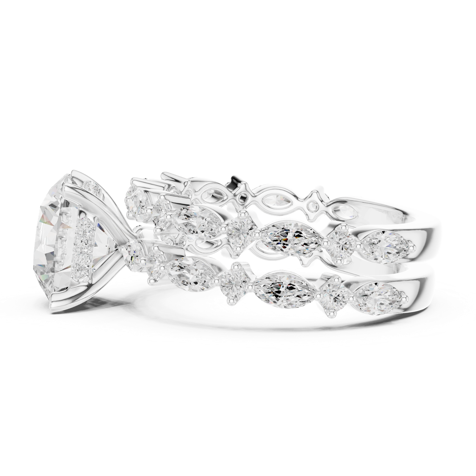 Gold Ring DDLR-301, Round center stone, White Gold, view 3