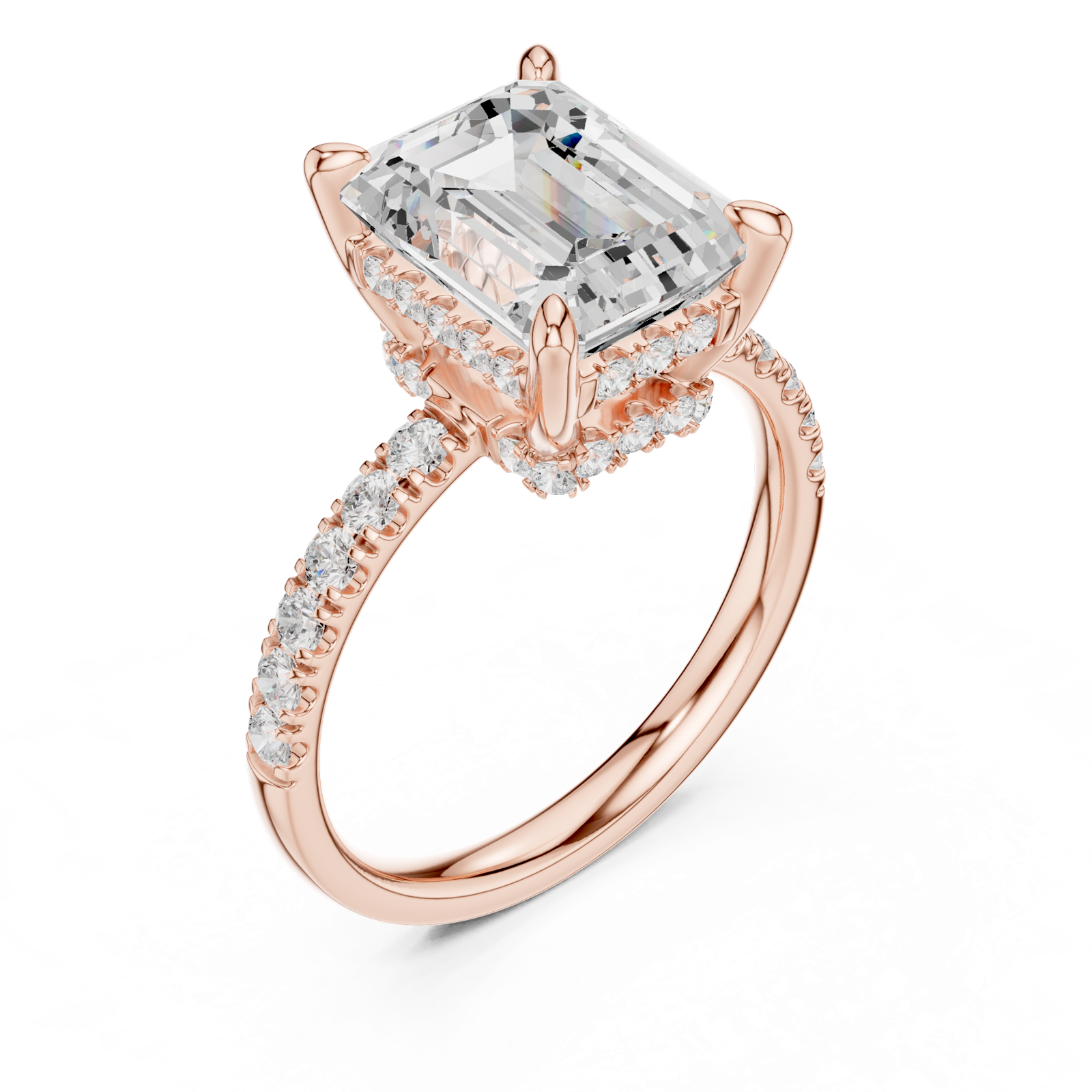 Gold Ring, Emerald center stone, Rose Gold, view 2