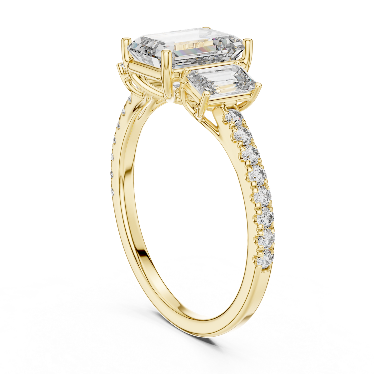14K Solid Gold Lab Diamond Three-Stone Ring, Yellow Gold, view 1