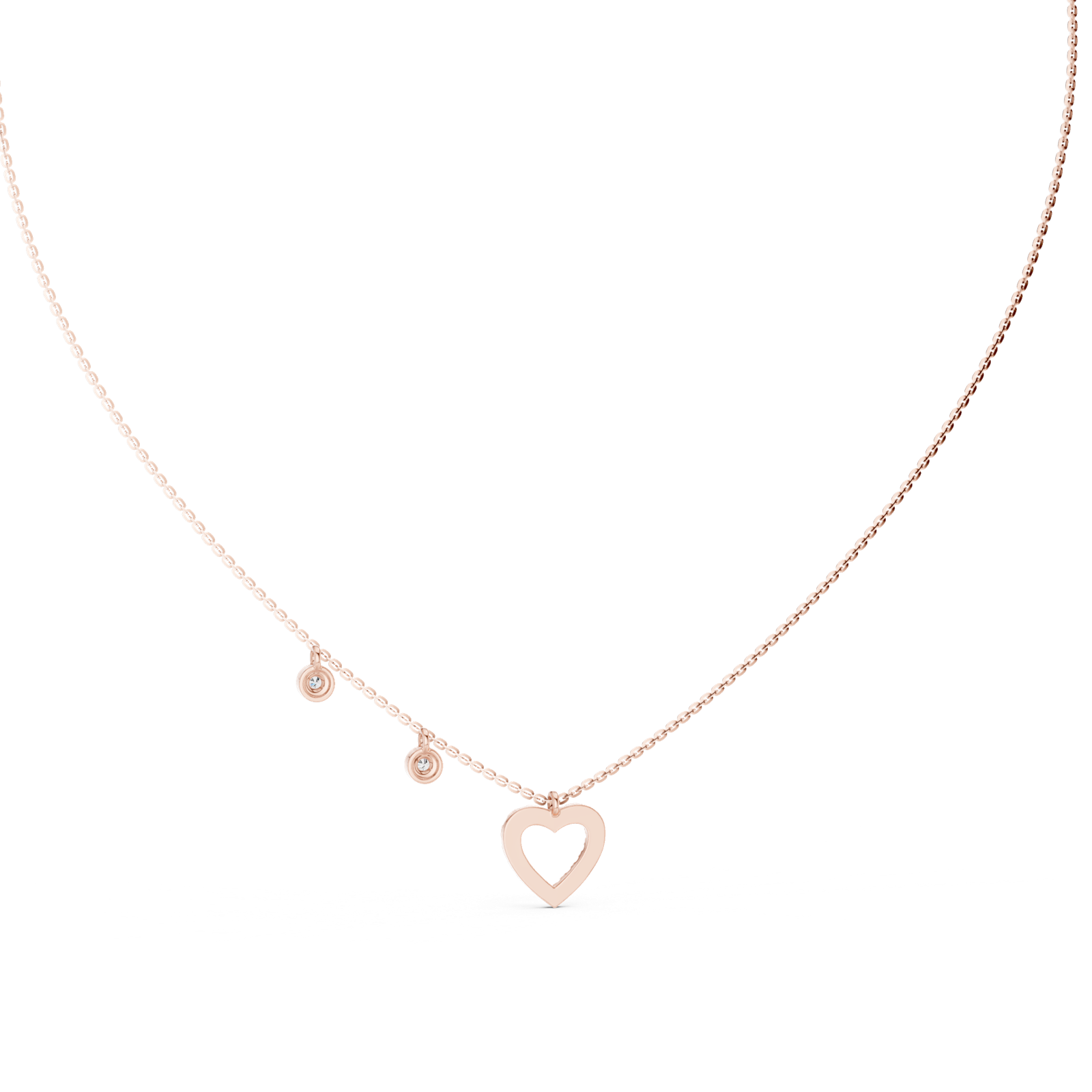 14K Solid Gold Lab Diamond Heart Pendant Necklace, Rose Gold, view 4
