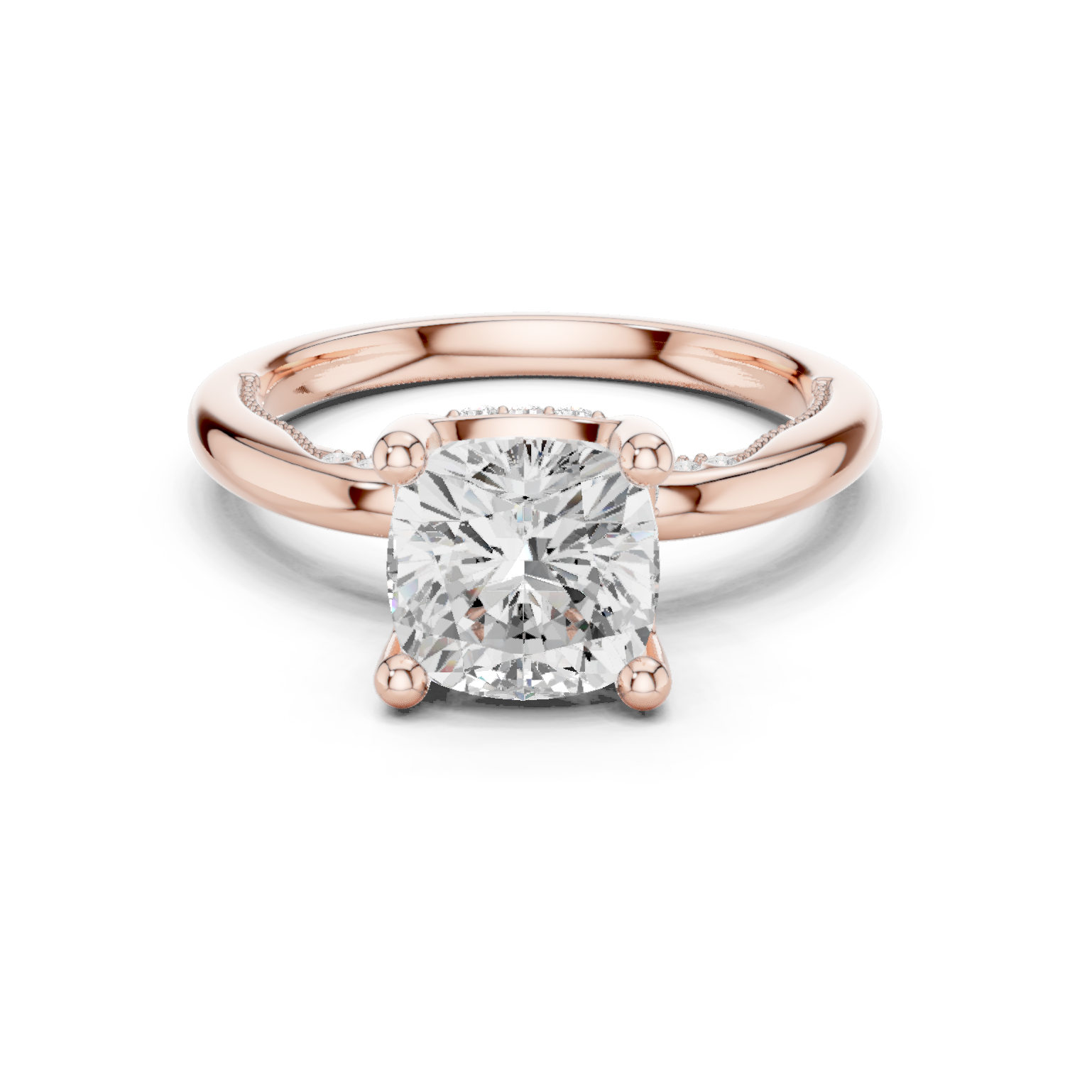 Gold Ring, Cushion center stone, Rose Gold