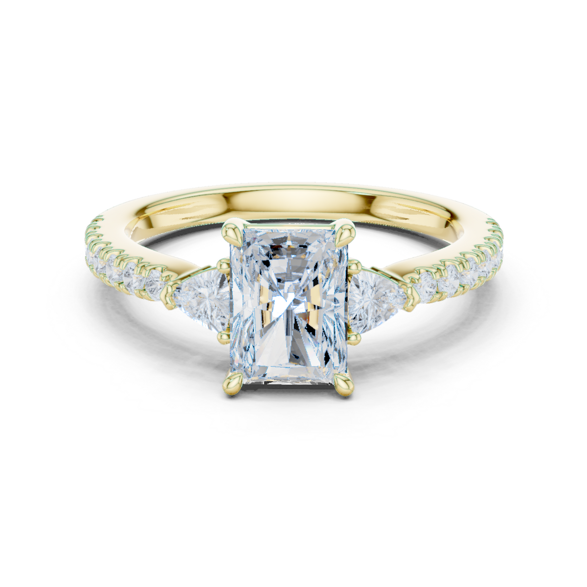 14K Solid Gold Lab Diamond Three-Stone Ring, Yellow Gold