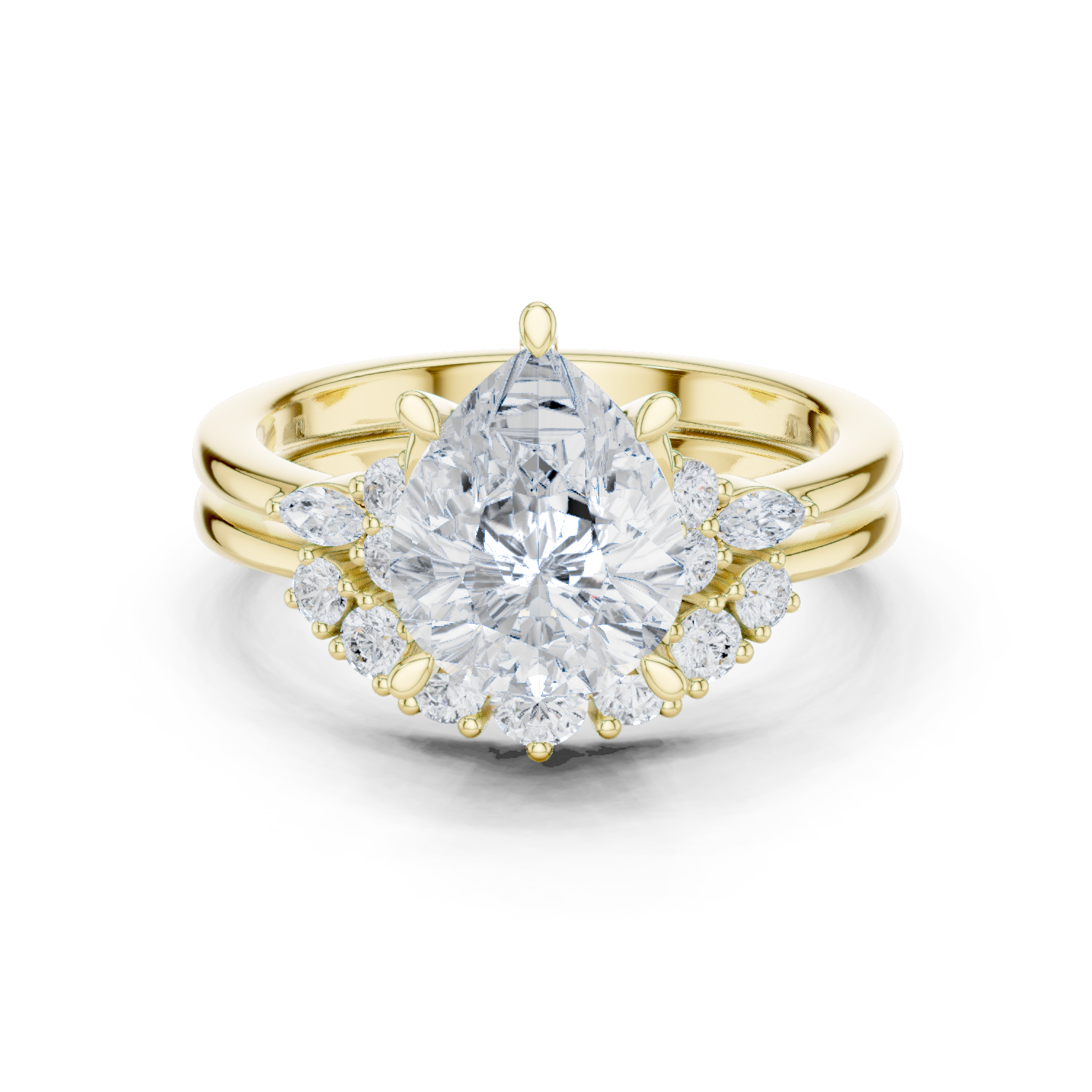 Gold Ring DDLR-440, Pear center stone, Yellow Gold