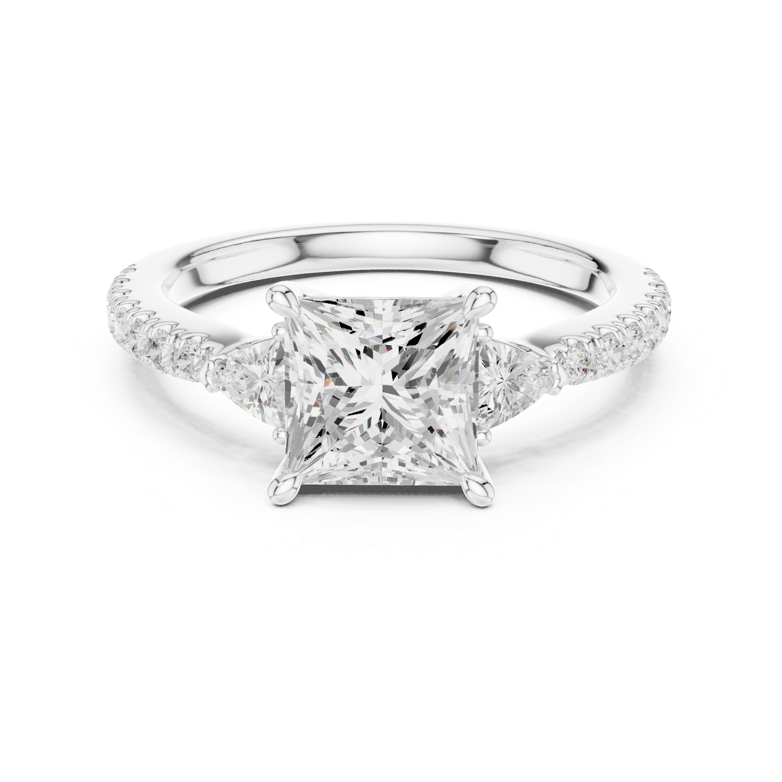 Gold Ring DDLR-037, Princess center stone, White Gold, view 4