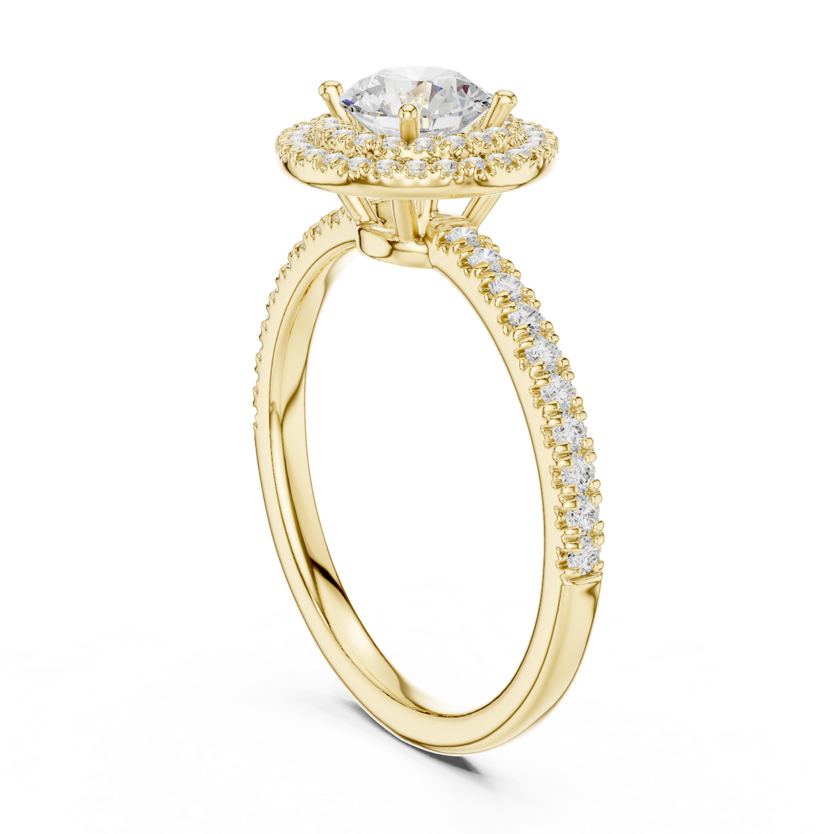 14K Solid Gold Lab Diamond Halo Ring, Yellow Gold, view 1