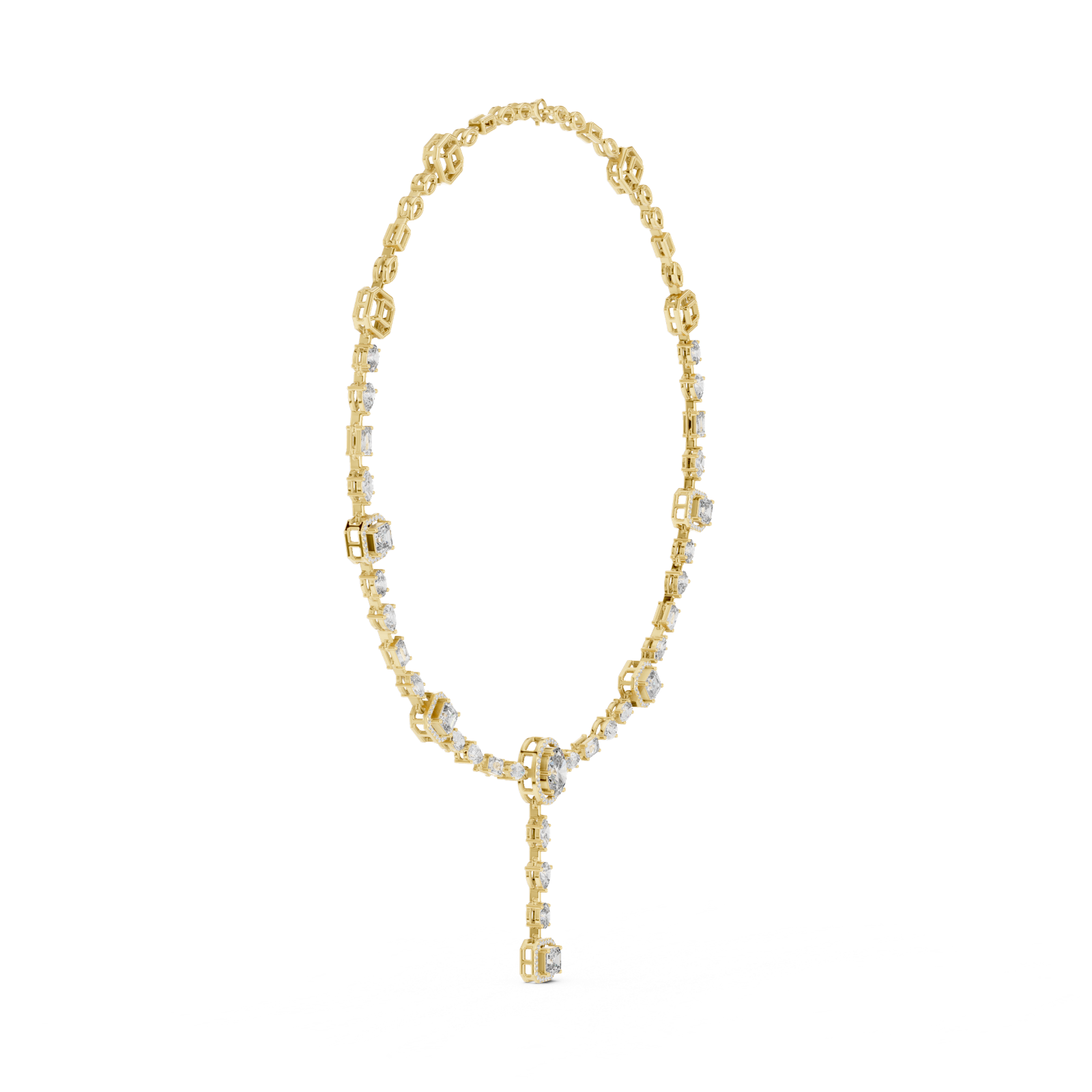 14K Solid Gold Lab Diamond Station Necklace, Yellow Gold, view 3