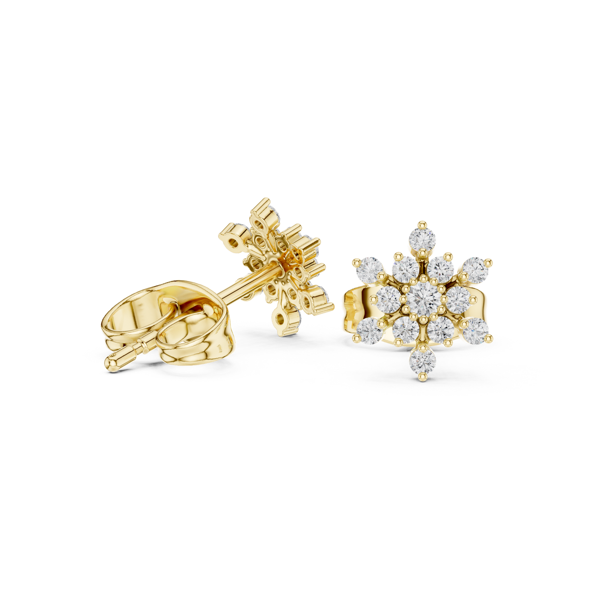 14K Solid Gold Lab Diamond Star Cluster Earrings, Yellow Gold, view 1