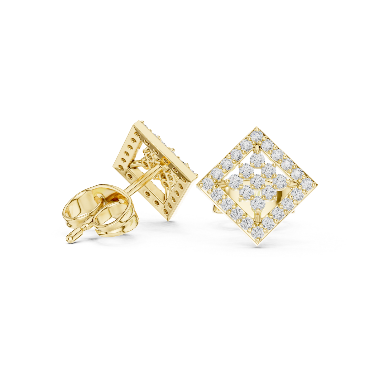 14K Solid Gold Lab Diamond Cluster Earrings, Yellow Gold, view 1