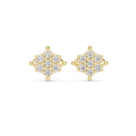 14K Solid Gold Lab Diamond Flower Cluster Earrings, Yellow Gold