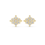 14K Solid Gold Lab Diamond Flower Cluster Earrings, Yellow Gold
