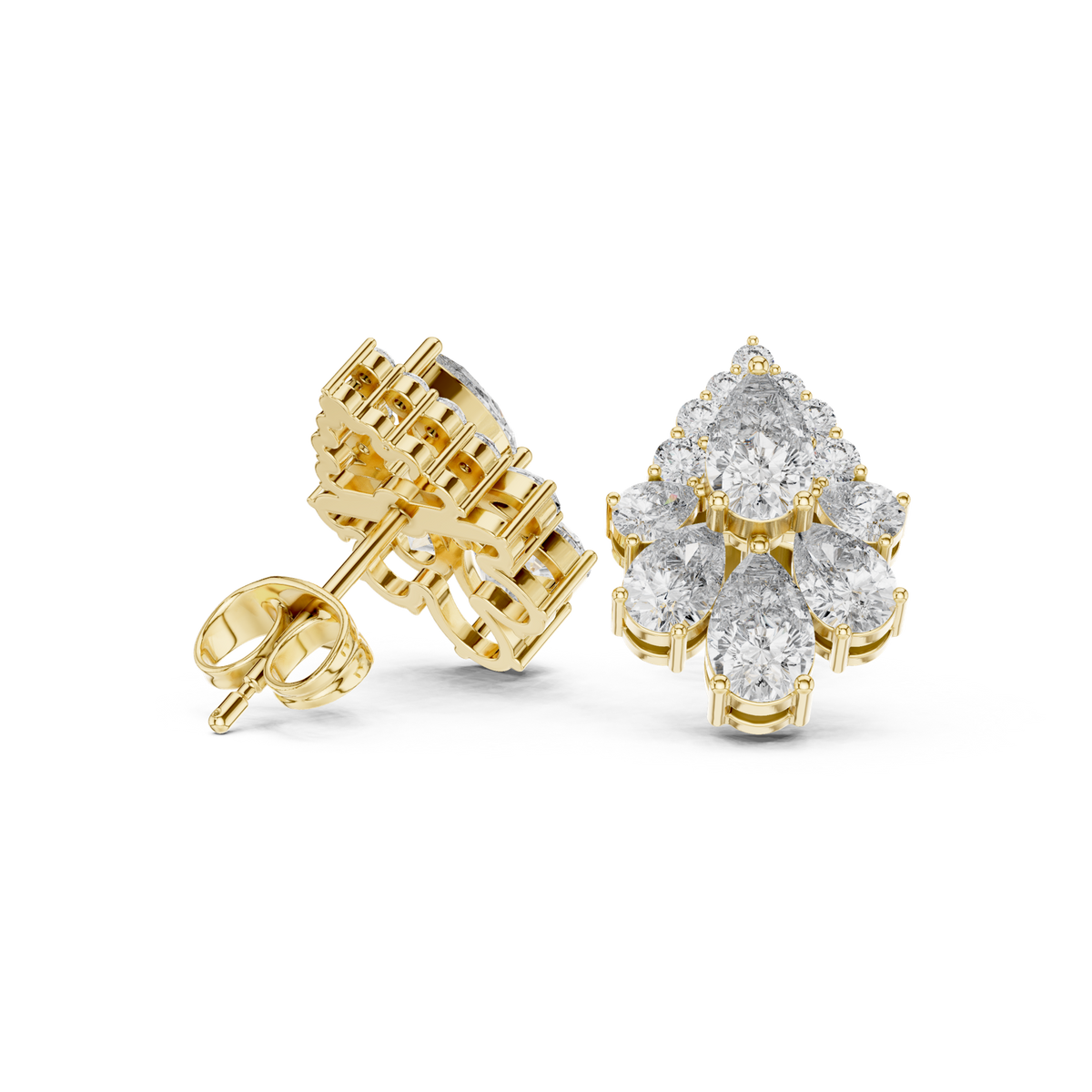 14K Solid Gold Lab Diamond Cluster Earrings, Yellow Gold, view 1