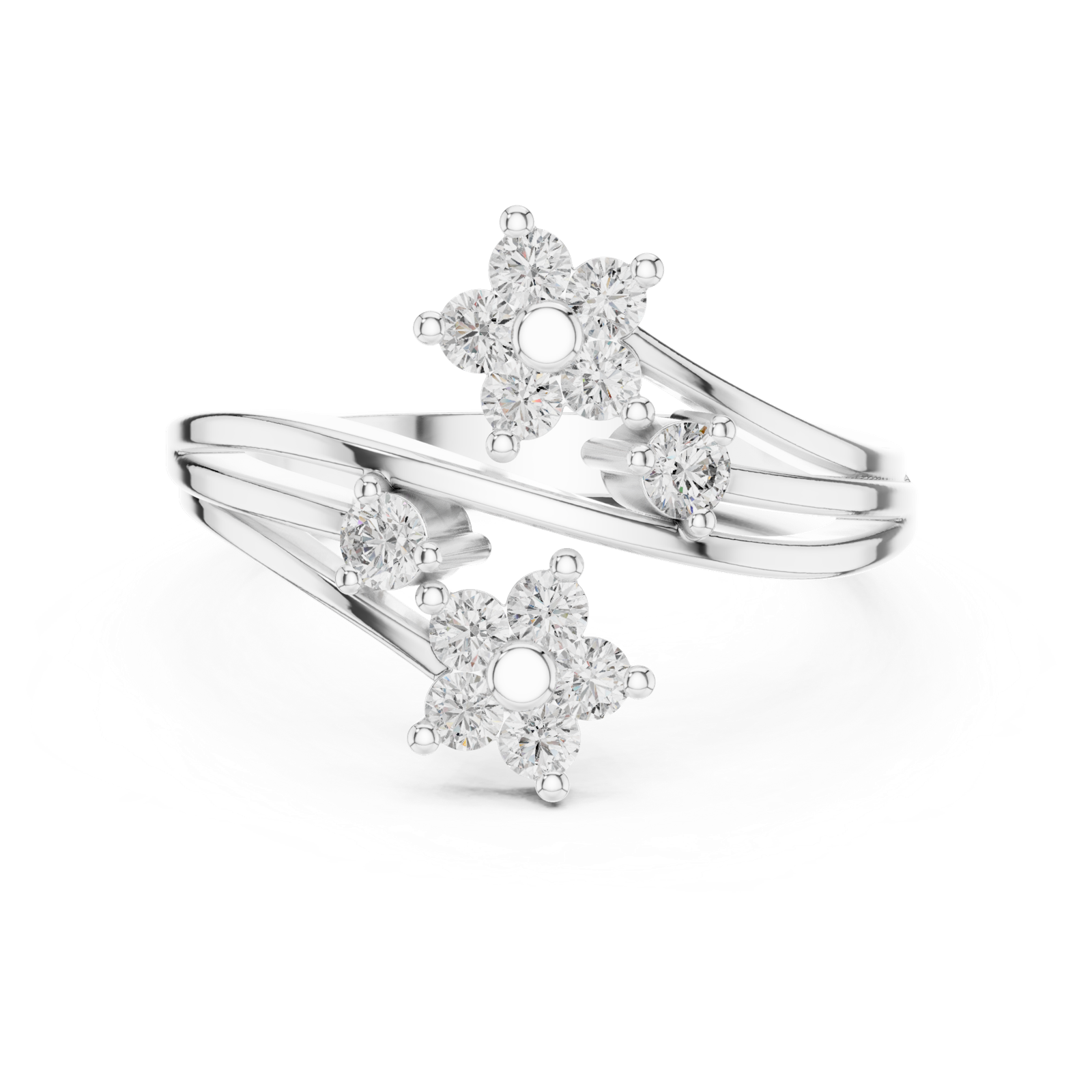 14K Solid Gold Lab Diamond Flower Cluster Ring, White Gold