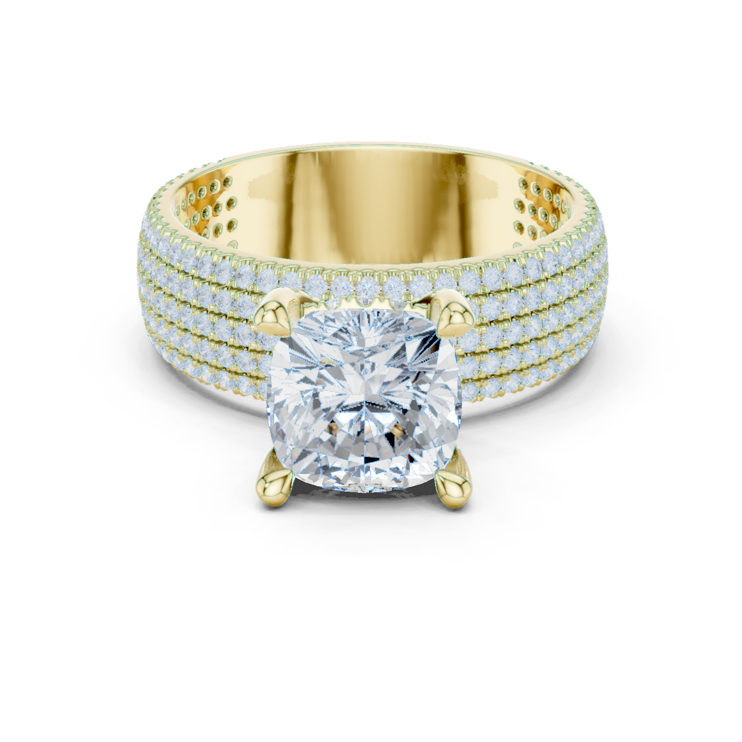 Gold Ring, Cushion center stone, Yellow Gold