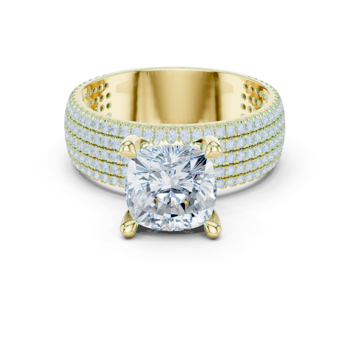 Gold Ring, Cushion center stone, Yellow Gold