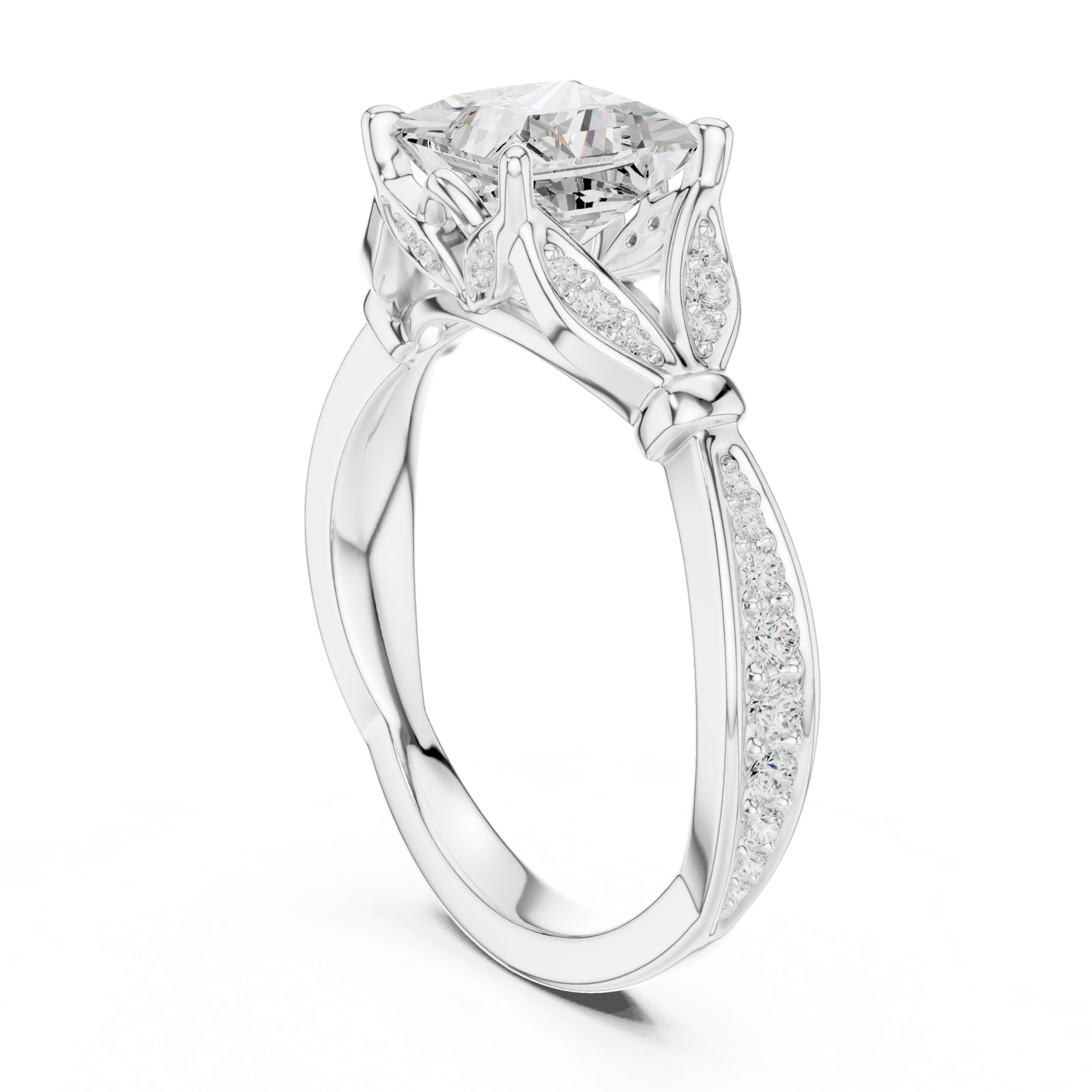 Gold Ring DDLR-257, Princess center stone, White Gold, view 1