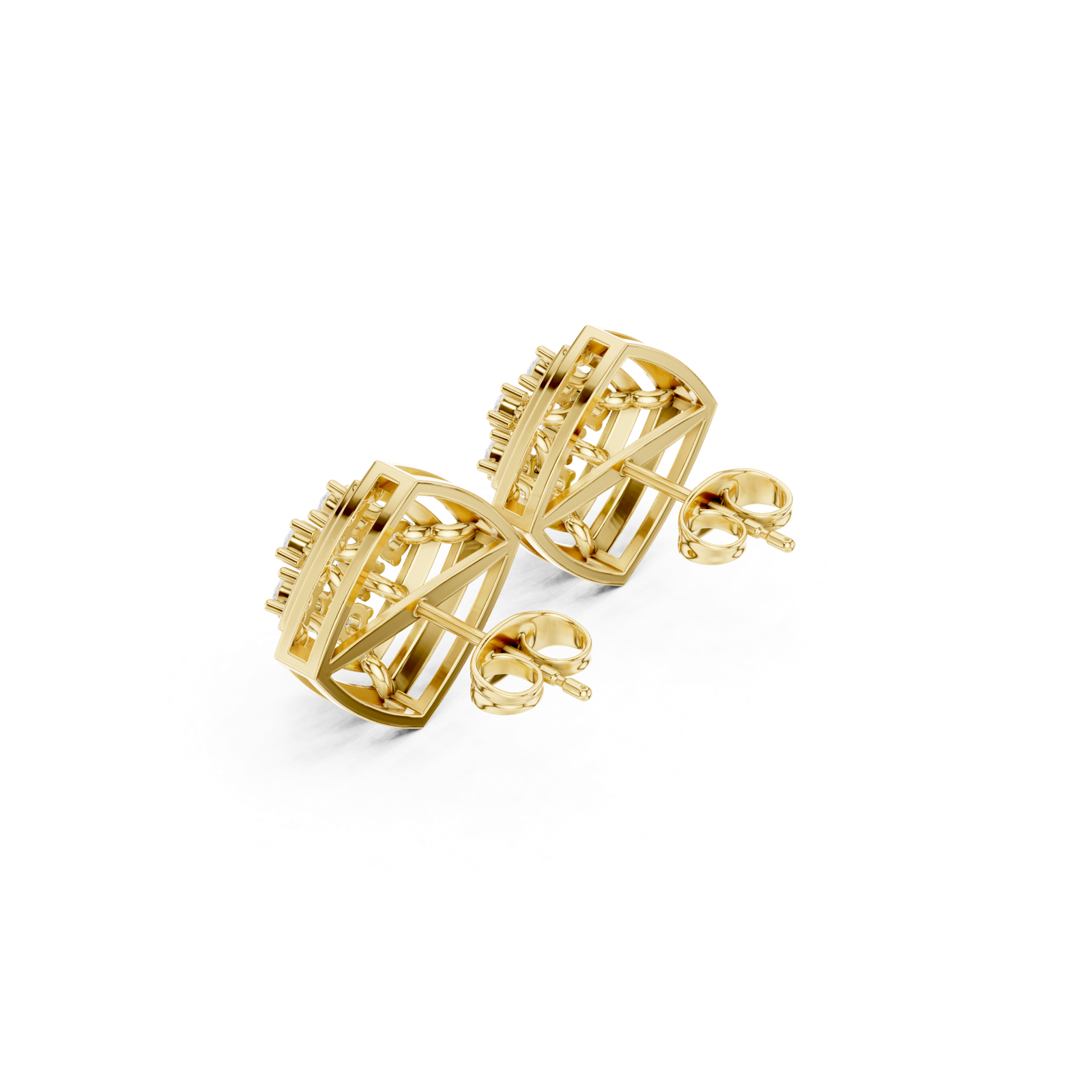 14K Solid Gold Lab Diamond Cluster Earrings, Yellow Gold, view 2