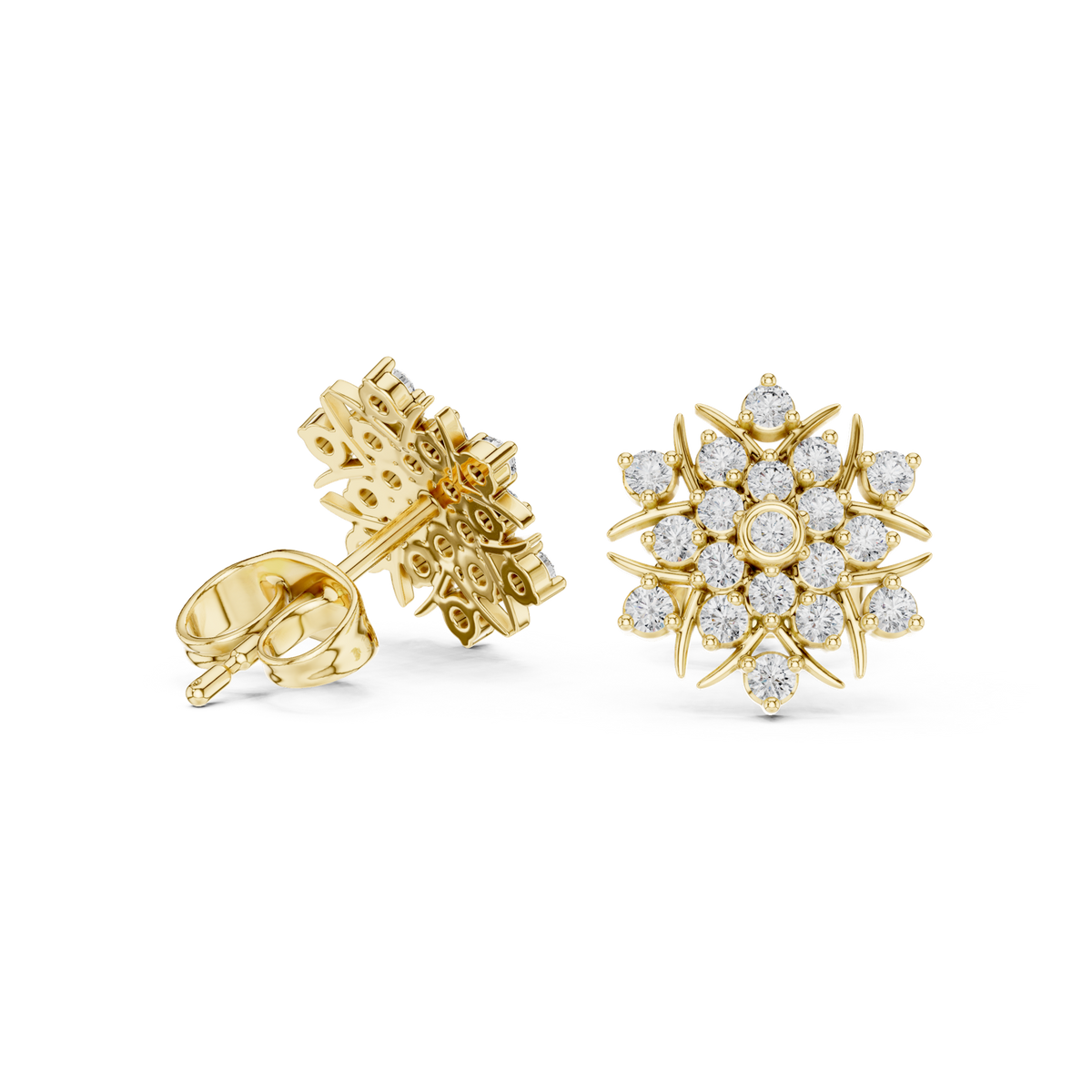 14K Solid Gold Lab Diamond Flower Cluster Earrings, Yellow Gold, view 1