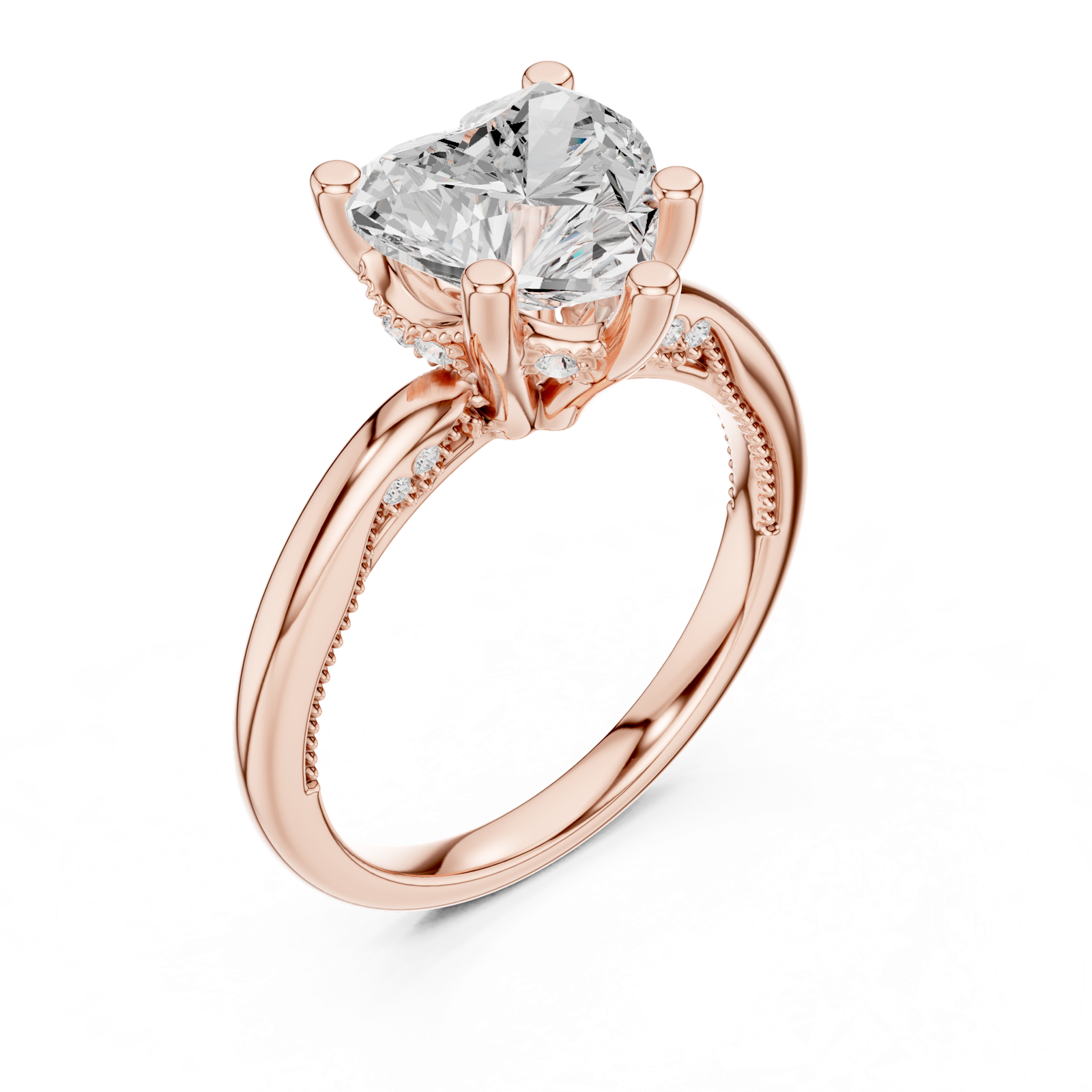 Gold Ring DDLR-175, Heart center stone, Rose Gold, view 2