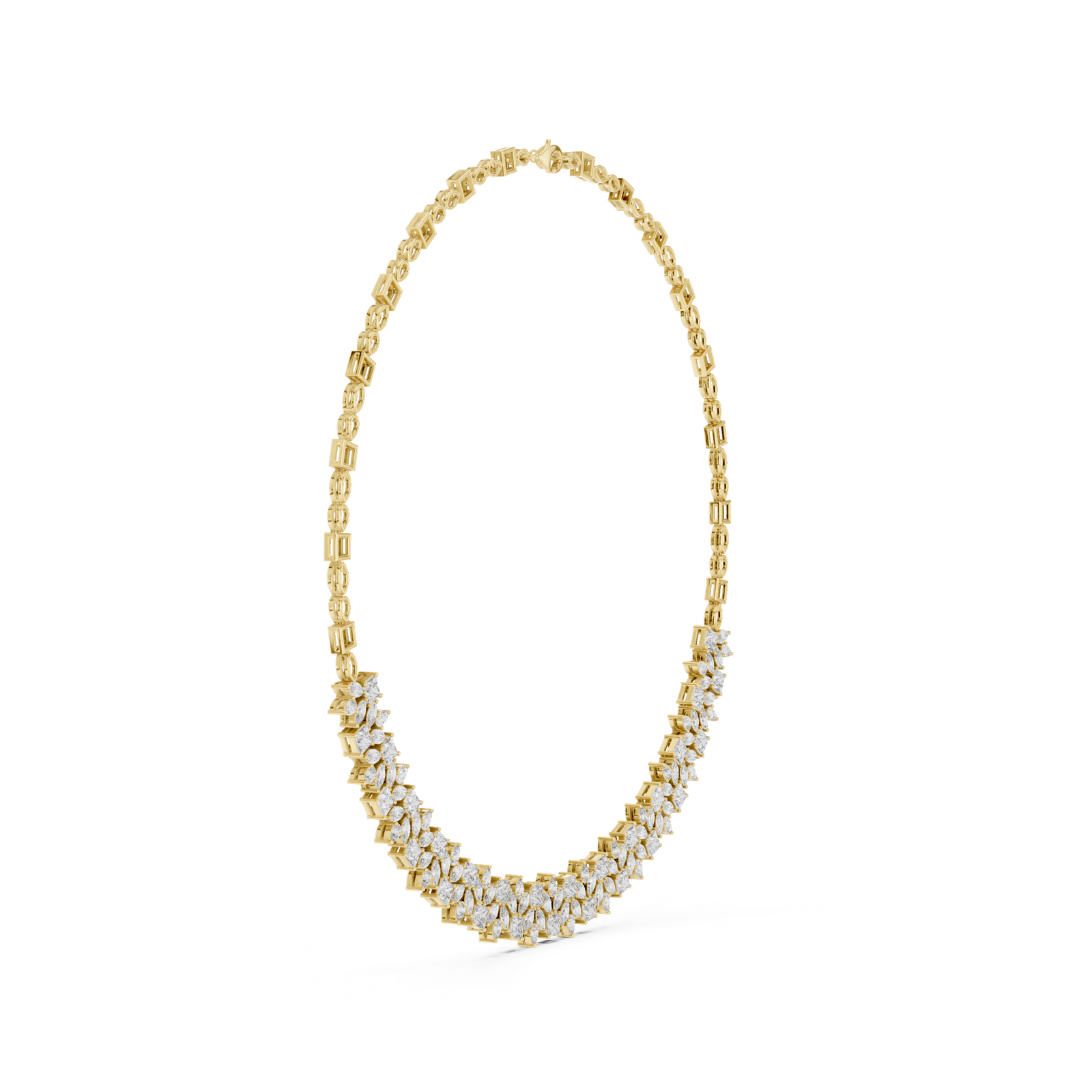14K Solid Gold Lab Diamond Station Necklace, Yellow Gold, view 3