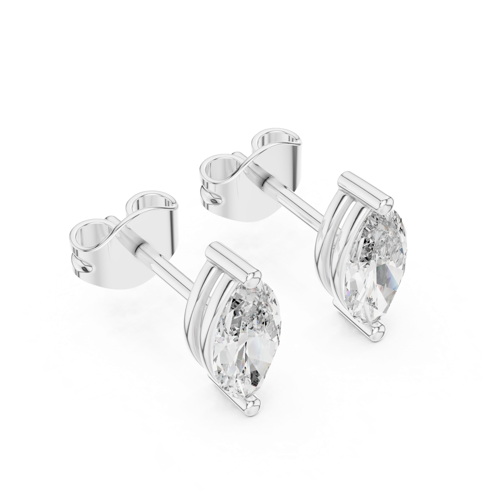14K Solid Gold Lab Diamond Stud Earrings, White Gold, view 2