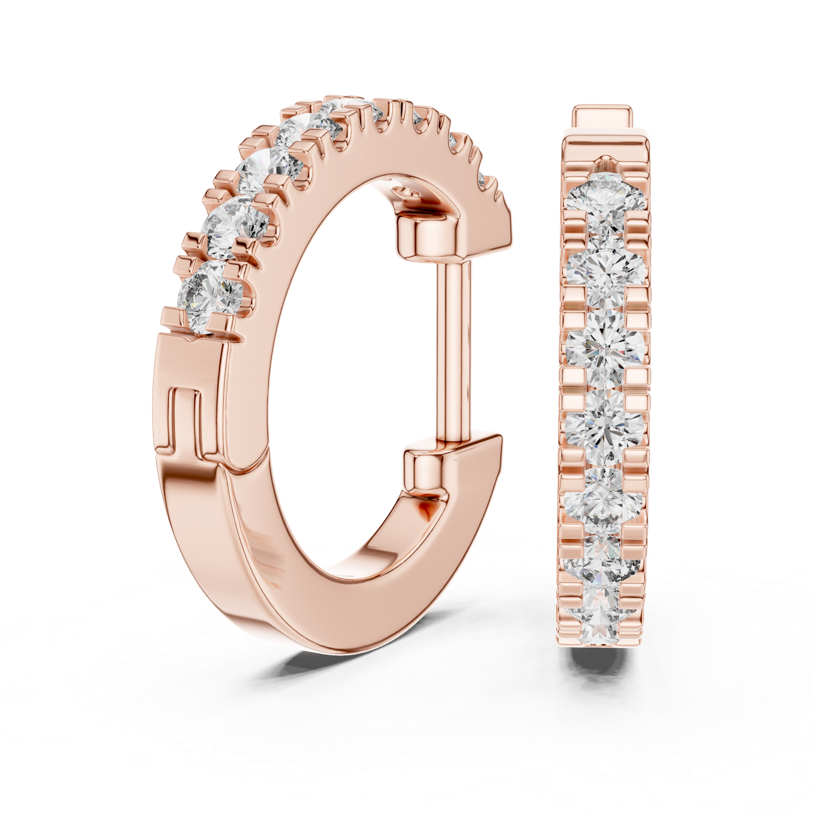 14K Solid Gold Lab Diamond Huggie Earrings, Rose Gold, view 1