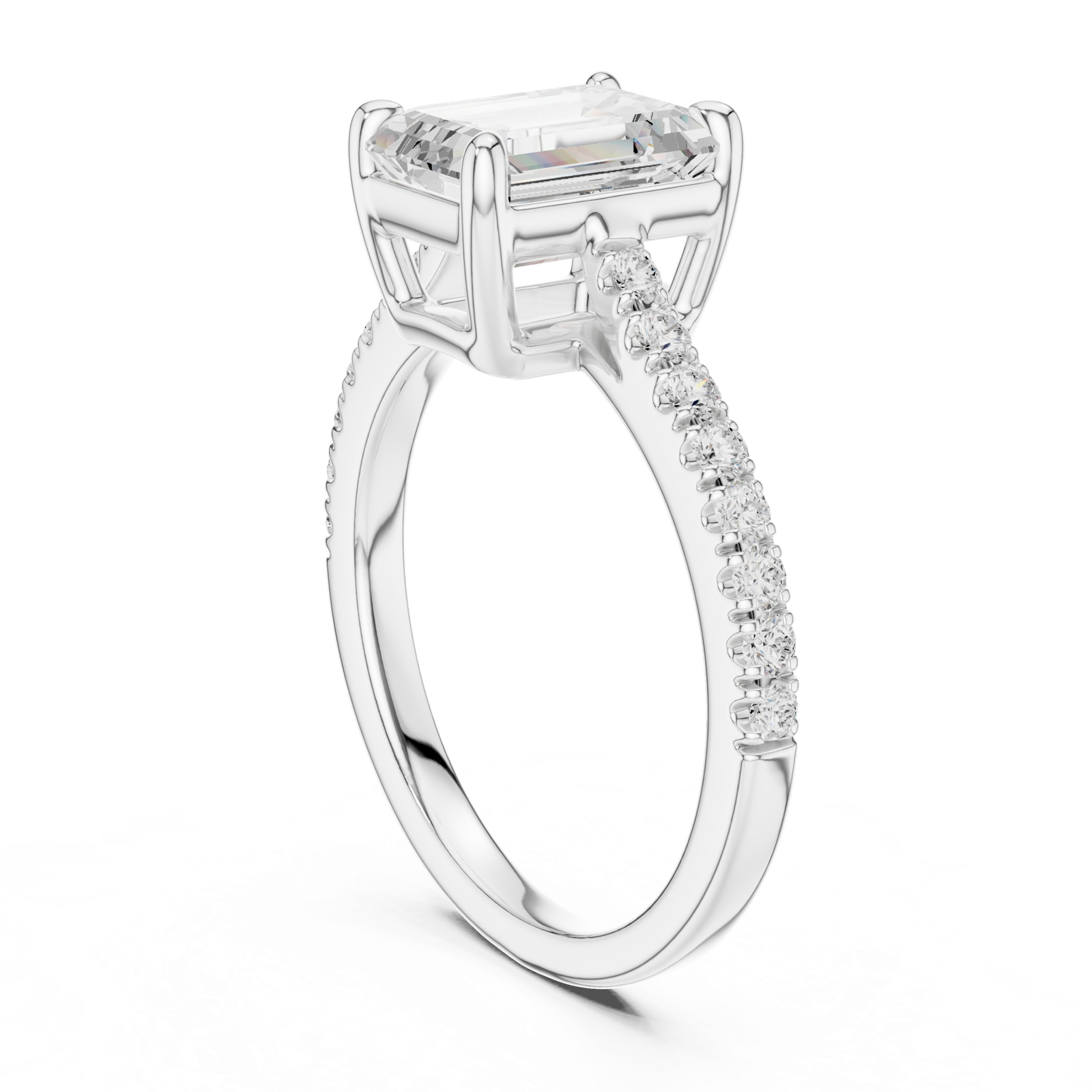 Gold Ring DDLR-039, Emerald center stone, White Gold, view 1