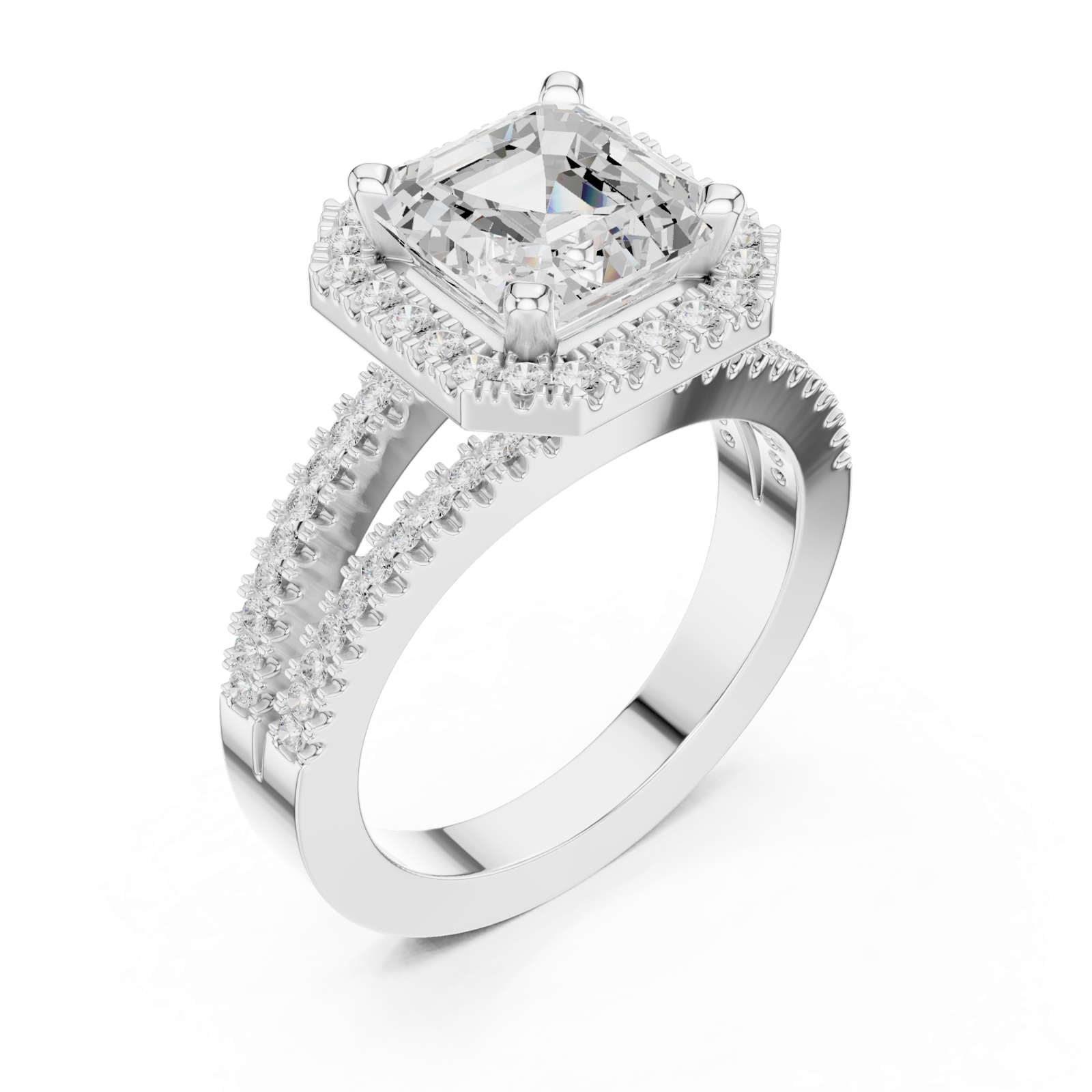Gold Ring DDLR-350, Asscher center stone, White Gold, view 2