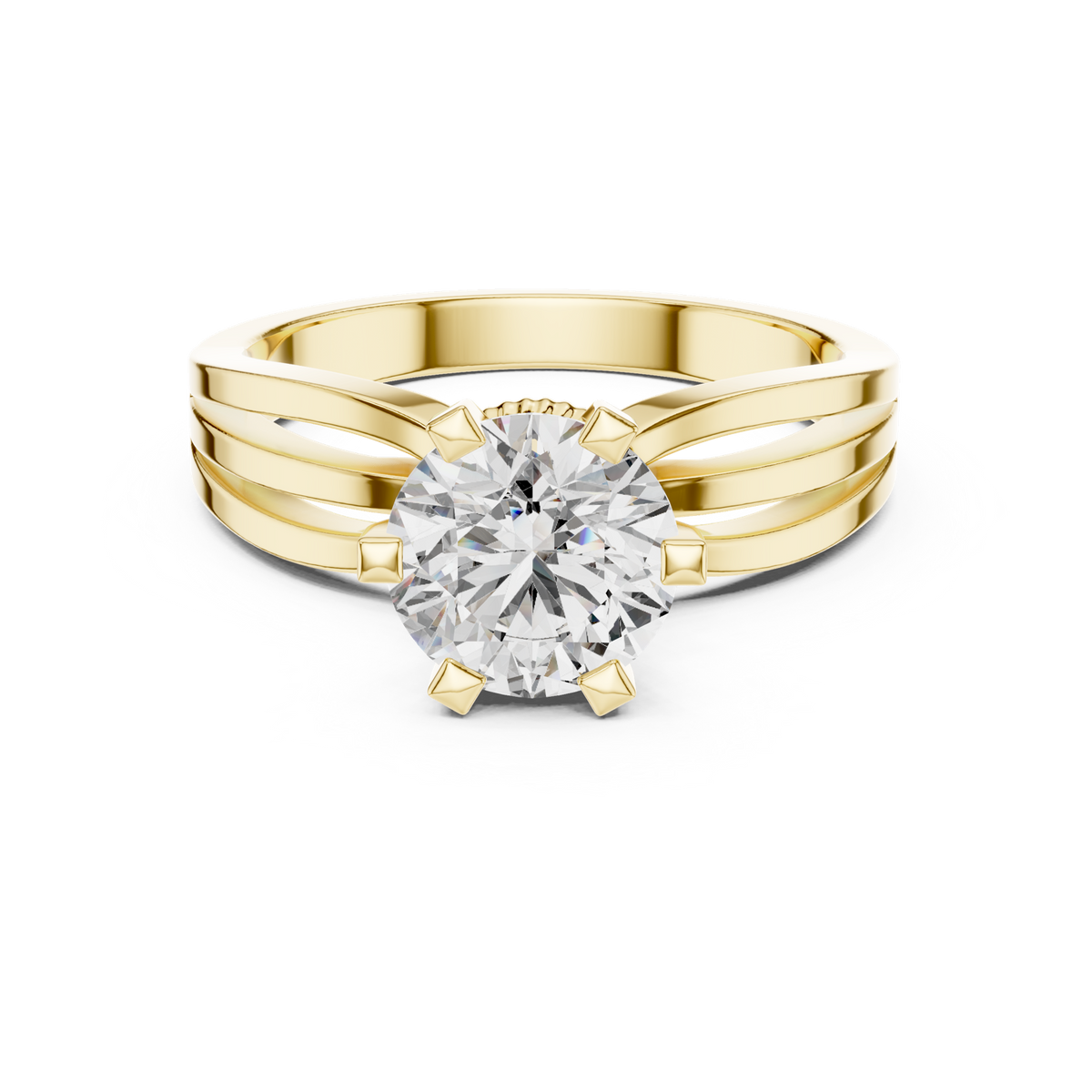 14K Solid Gold Lab Diamond Solitaire Ring, Yellow Gold
