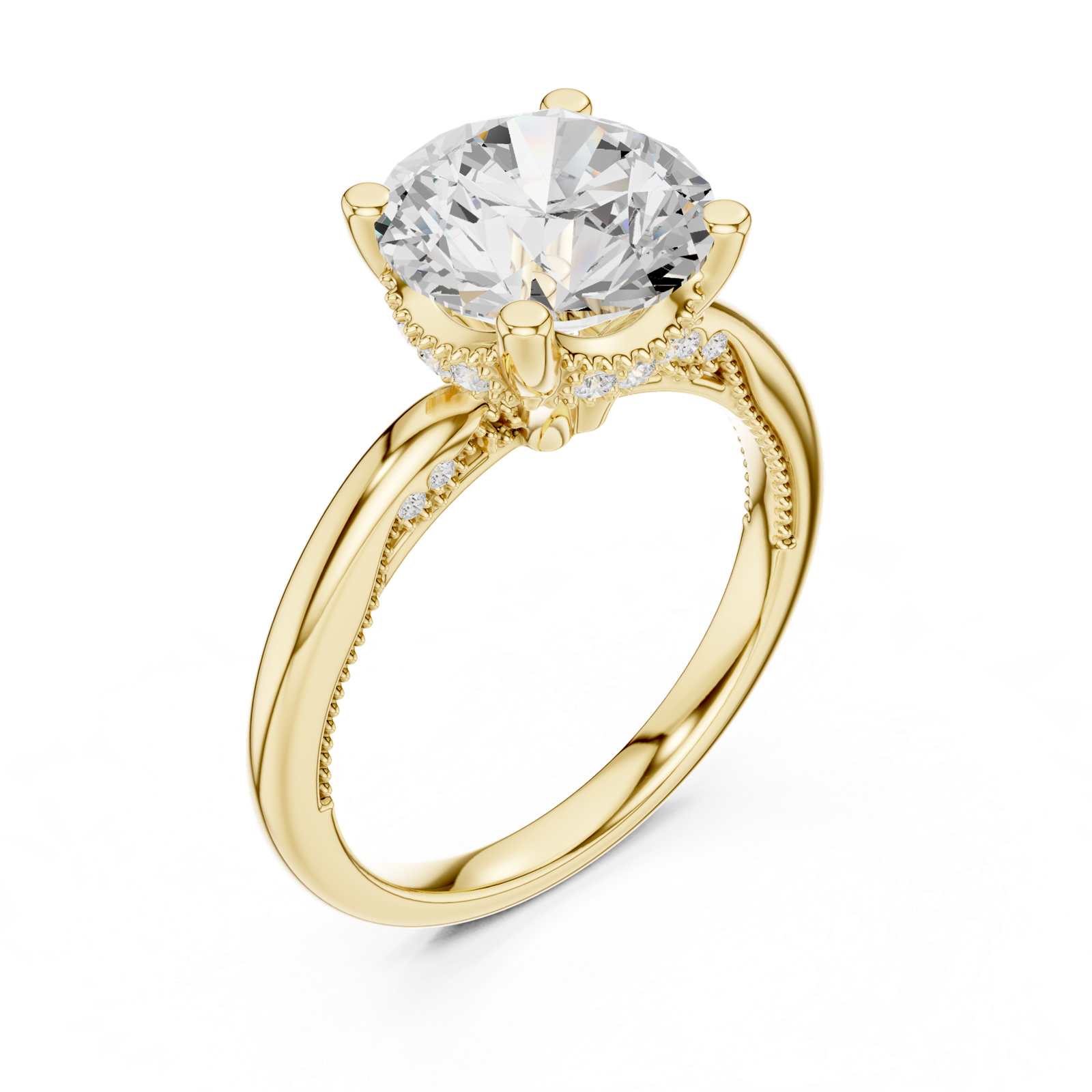 Gold Ring DDLR-175, Round center stone, Yellow Gold, view 2