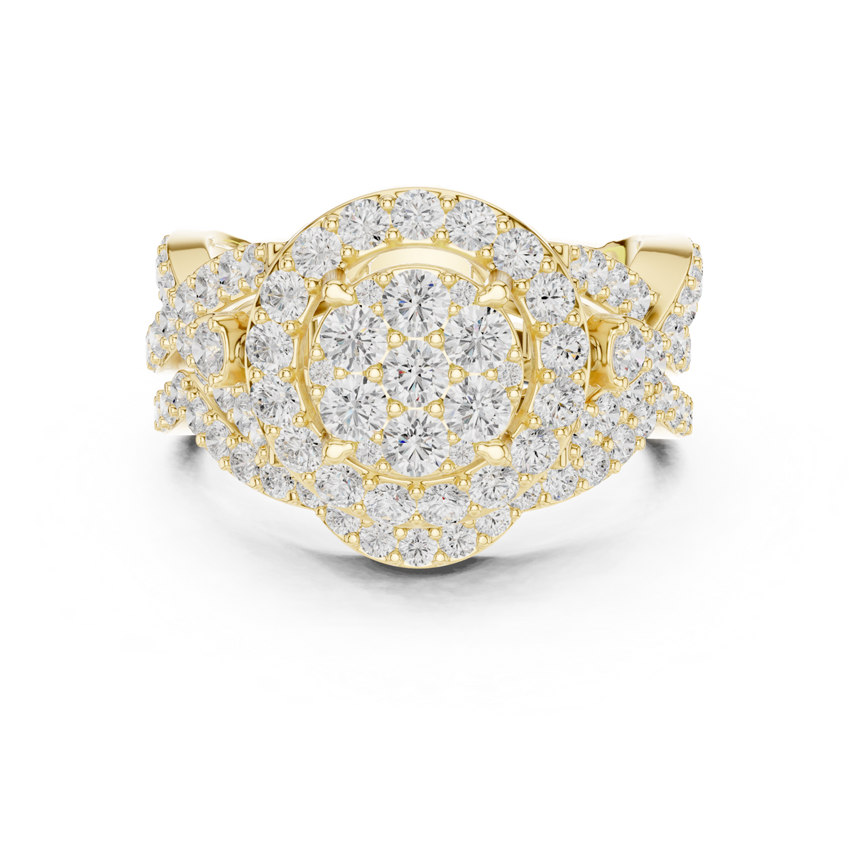 14K Solid Gold Lab Diamond Halo Ring, Yellow Gold