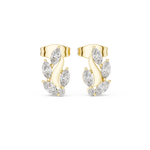 14K Solid Gold Lab Diamond Leaf Huggie Earrings, Yellow Gold
