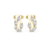 14K Solid Gold Lab Diamond Leaf Huggie Earrings, Yellow Gold