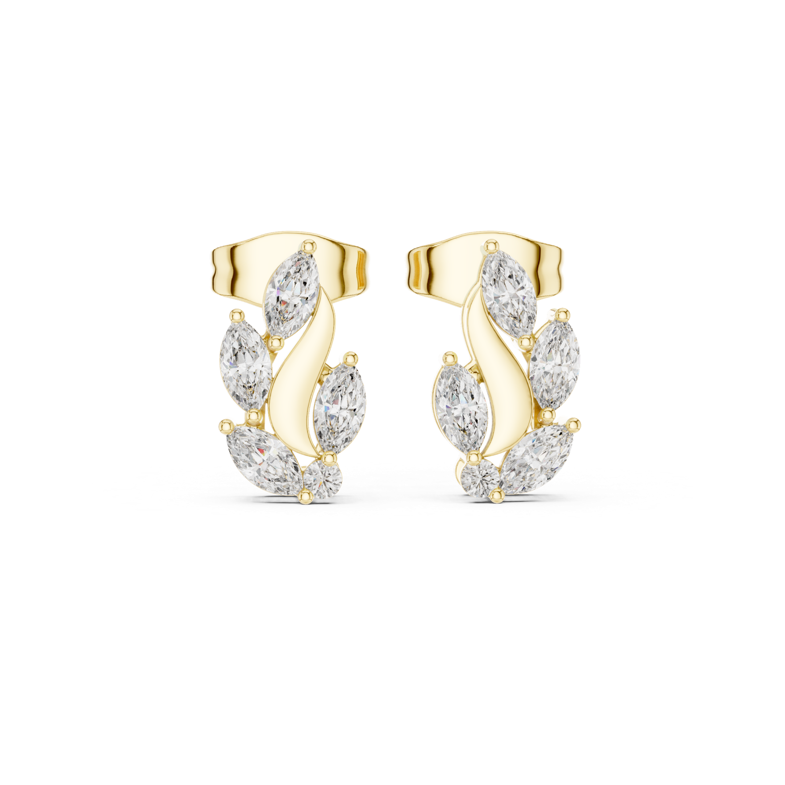 14K Solid Gold Lab Diamond Leaf Huggie Earrings, Yellow Gold