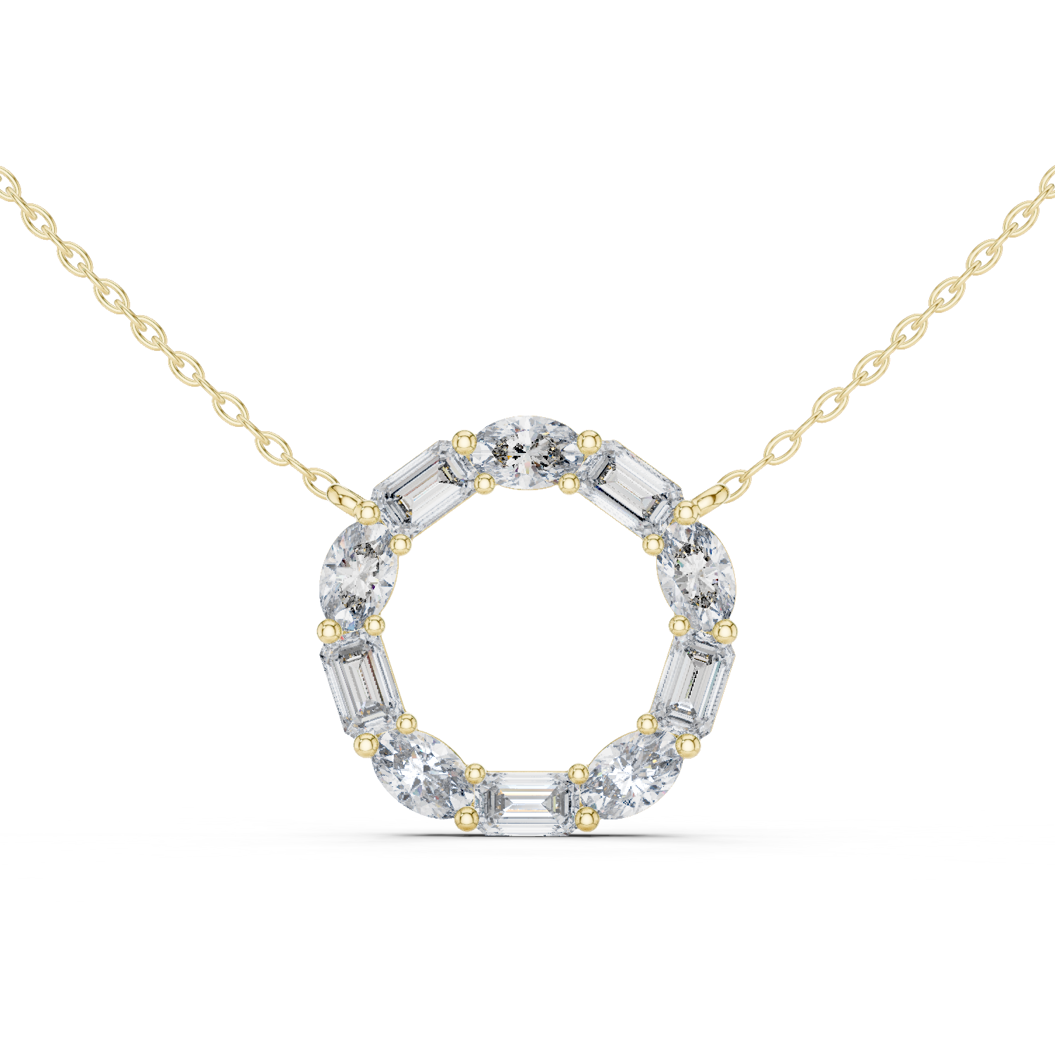 14K Solid Gold Lab Diamond Pendant Necklace, Yellow Gold