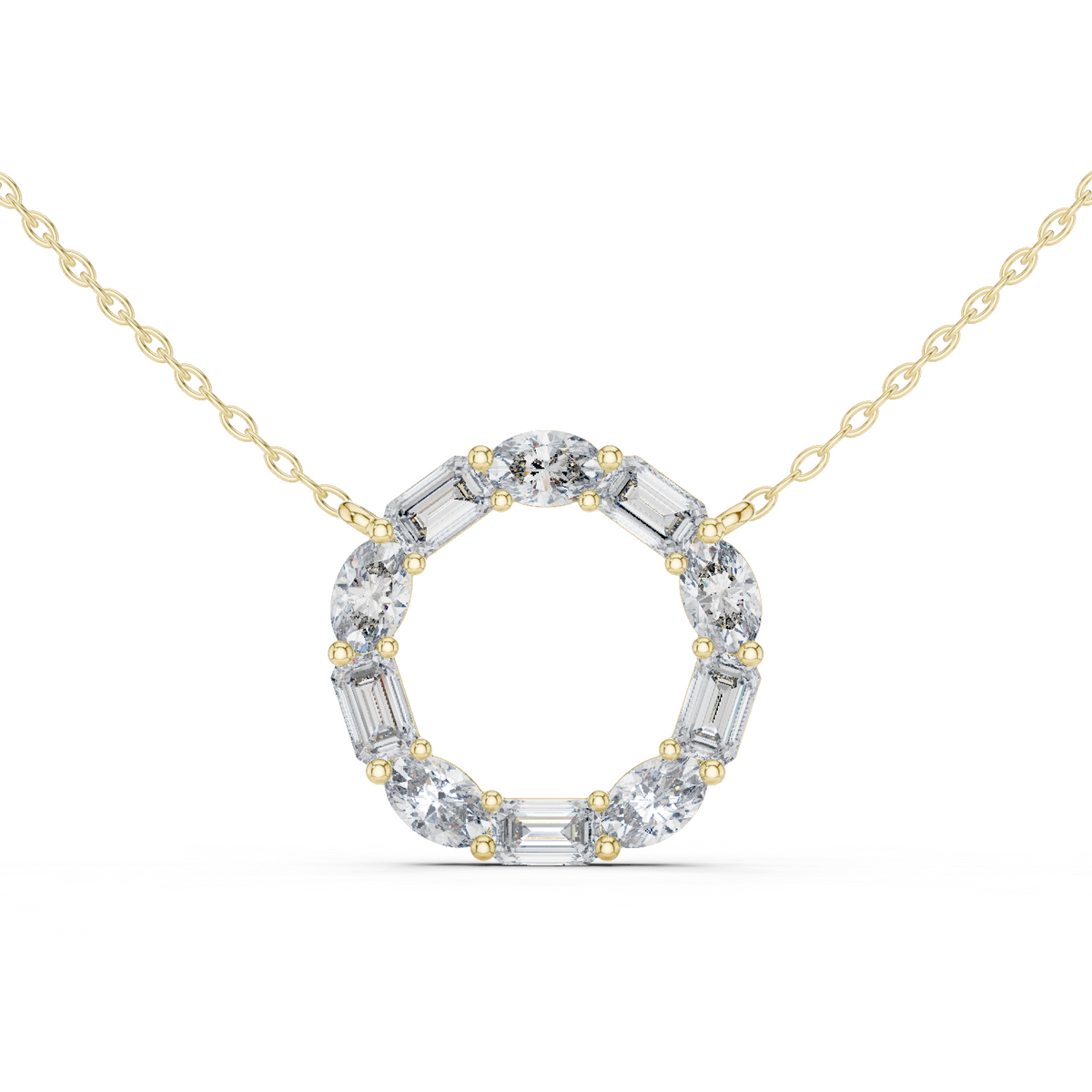 14K Solid Gold Lab Diamond Pendant Necklace, Yellow Gold