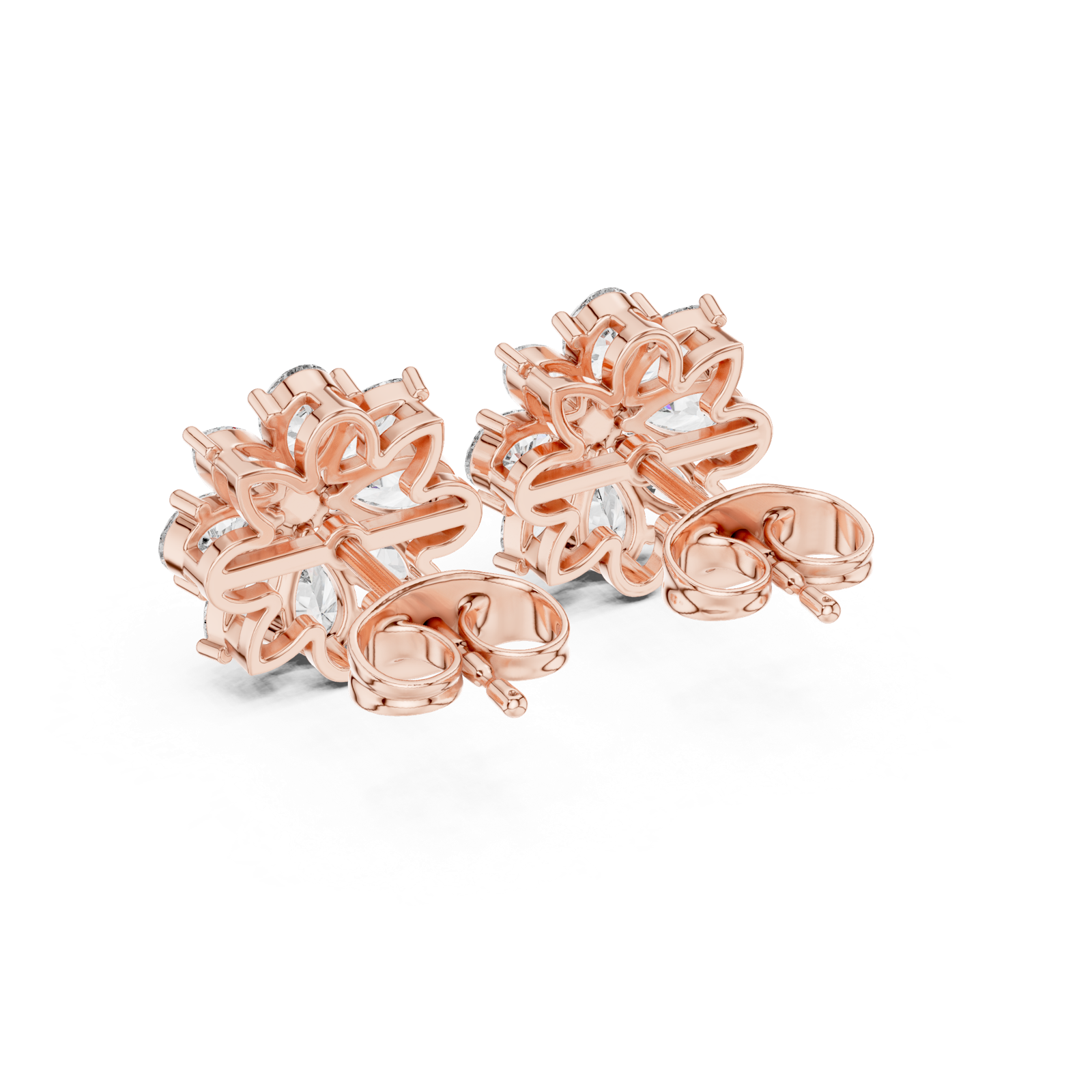 14K Solid Gold Lab Diamond Flower Cluster Earrings, Rose Gold, view 3