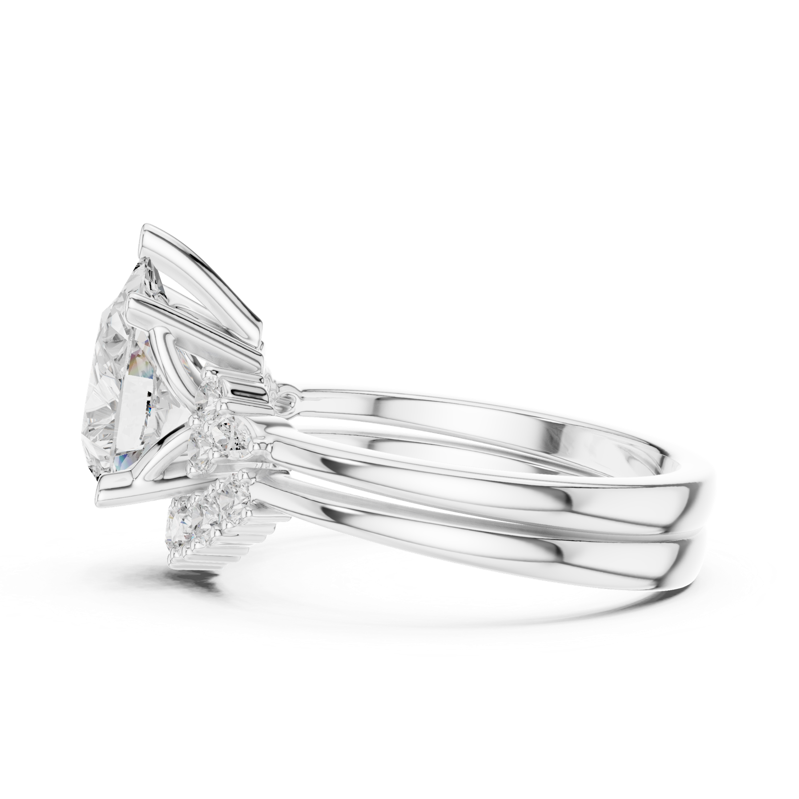 Gold Ring DDLR-440, Pear center stone, White Gold, view 3