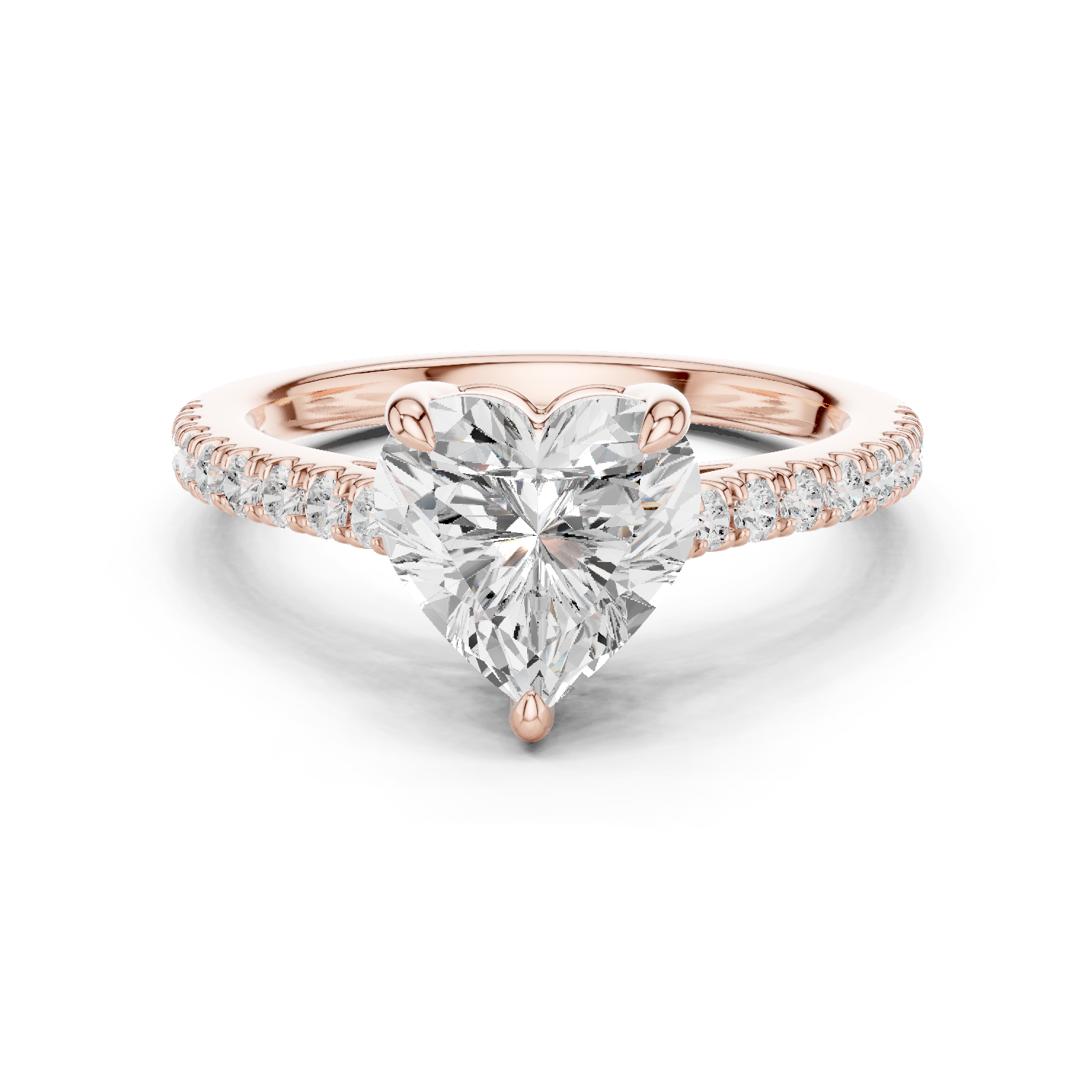 Gold Ring DDLR-039, Heart center stone, Rose Gold