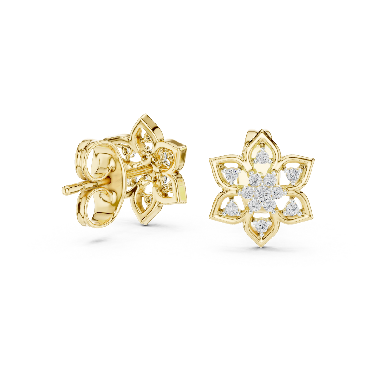 14K Solid Gold Lab Diamond Star Cluster Earrings, Yellow Gold, view 1