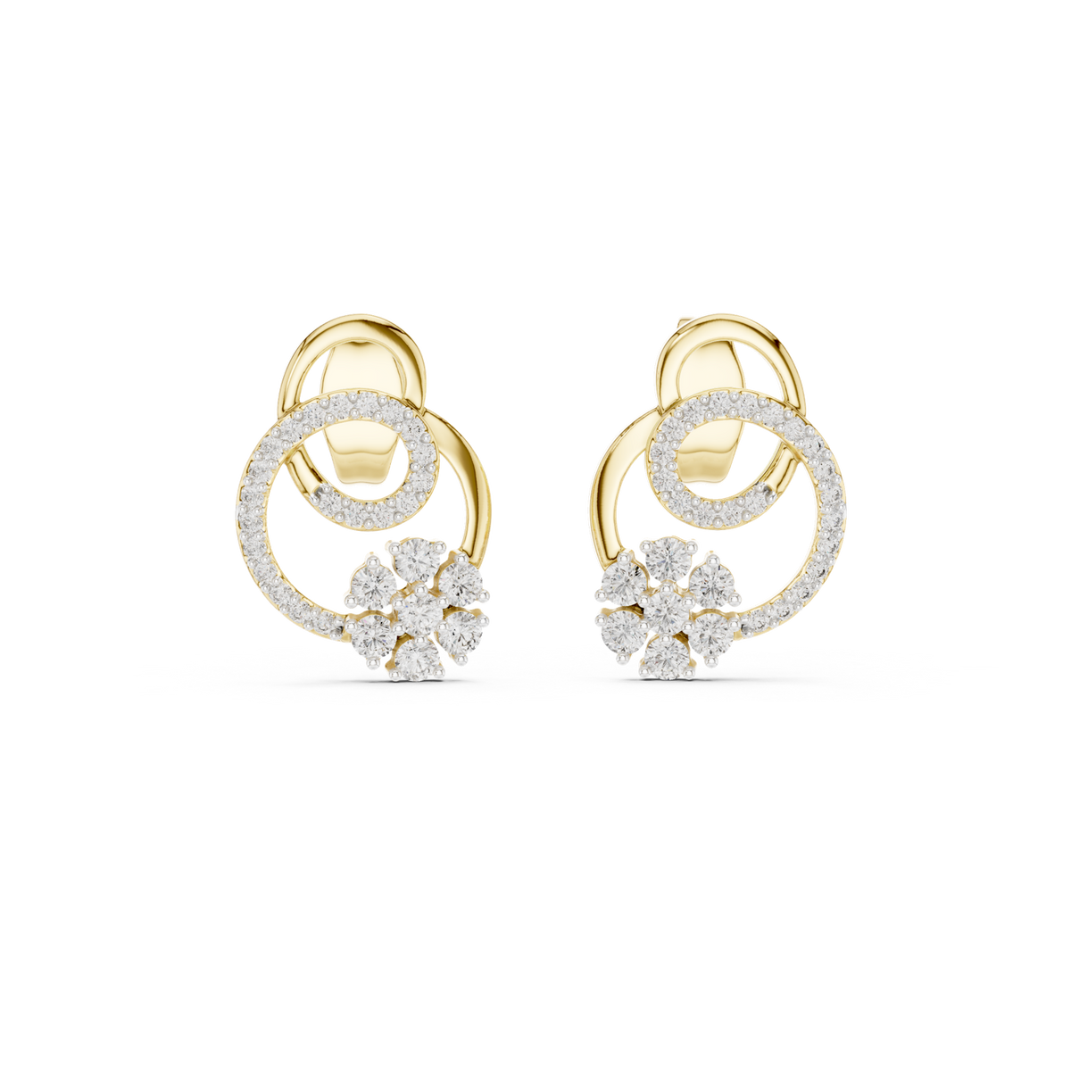 14K Solid Gold Lab Diamond Cluster Earrings, Yellow Gold