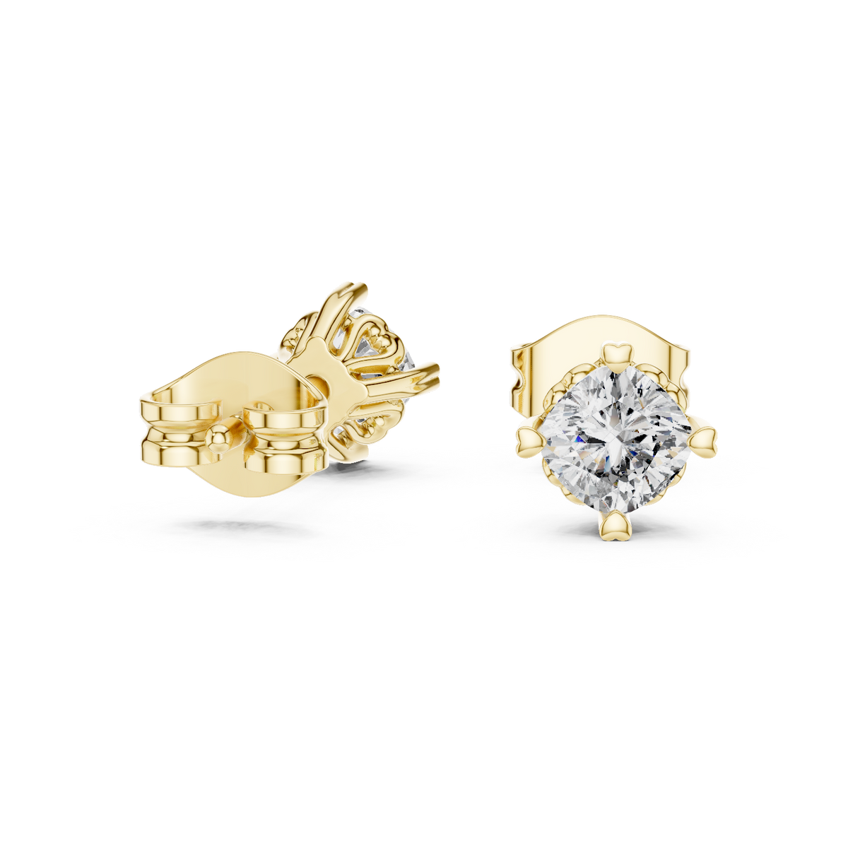 14K Solid Gold Lab Diamond Halo Earrings, Yellow Gold, view 1