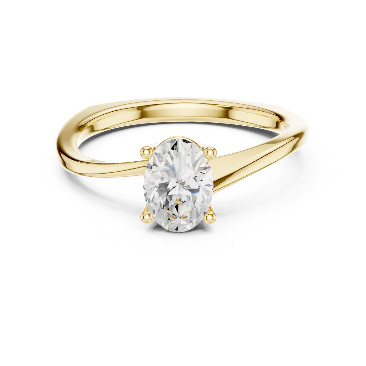 14K Solid Gold Lab Diamond Solitaire Ring, Yellow Gold