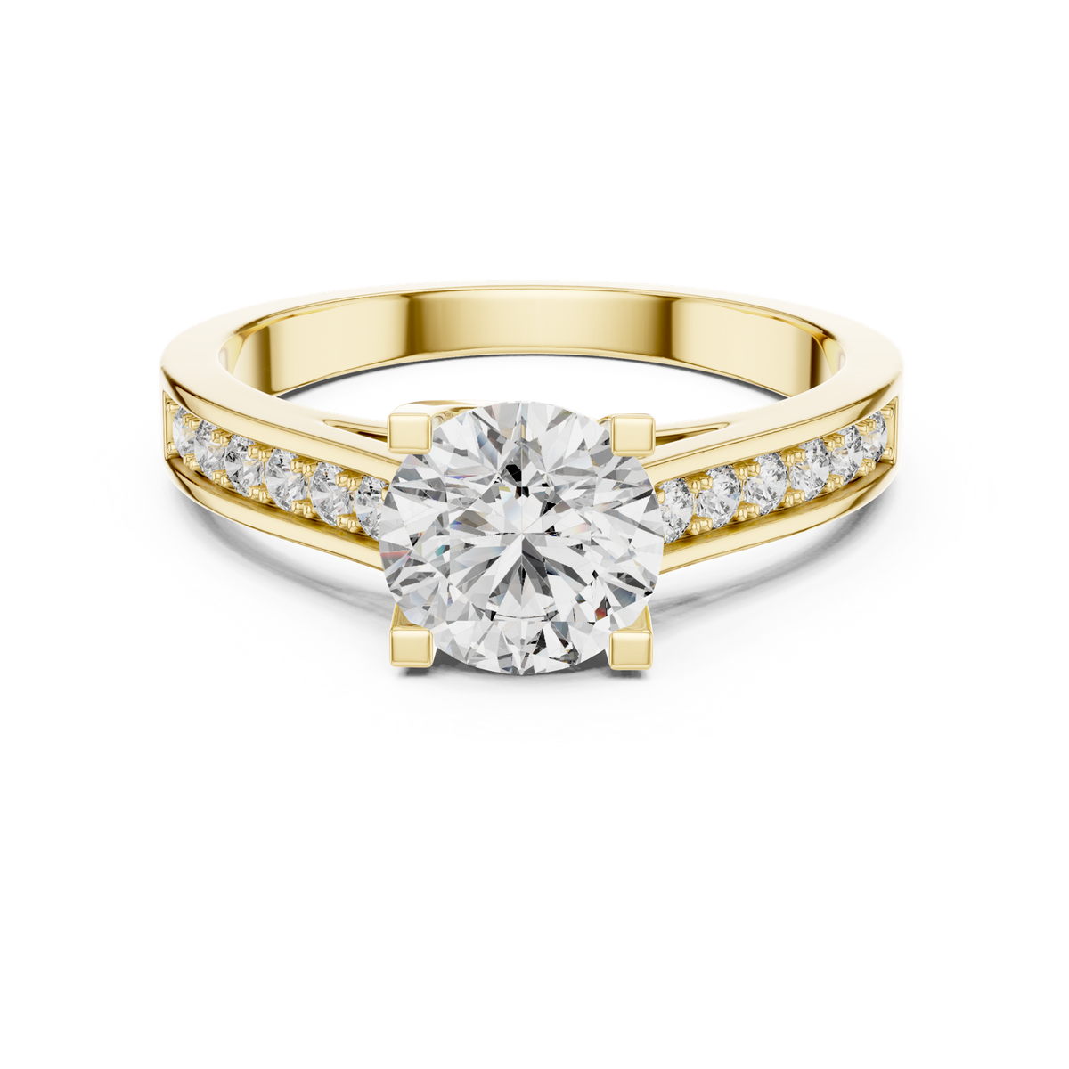 14K Solid Gold Lab Diamond Solitaire Ring, Yellow Gold