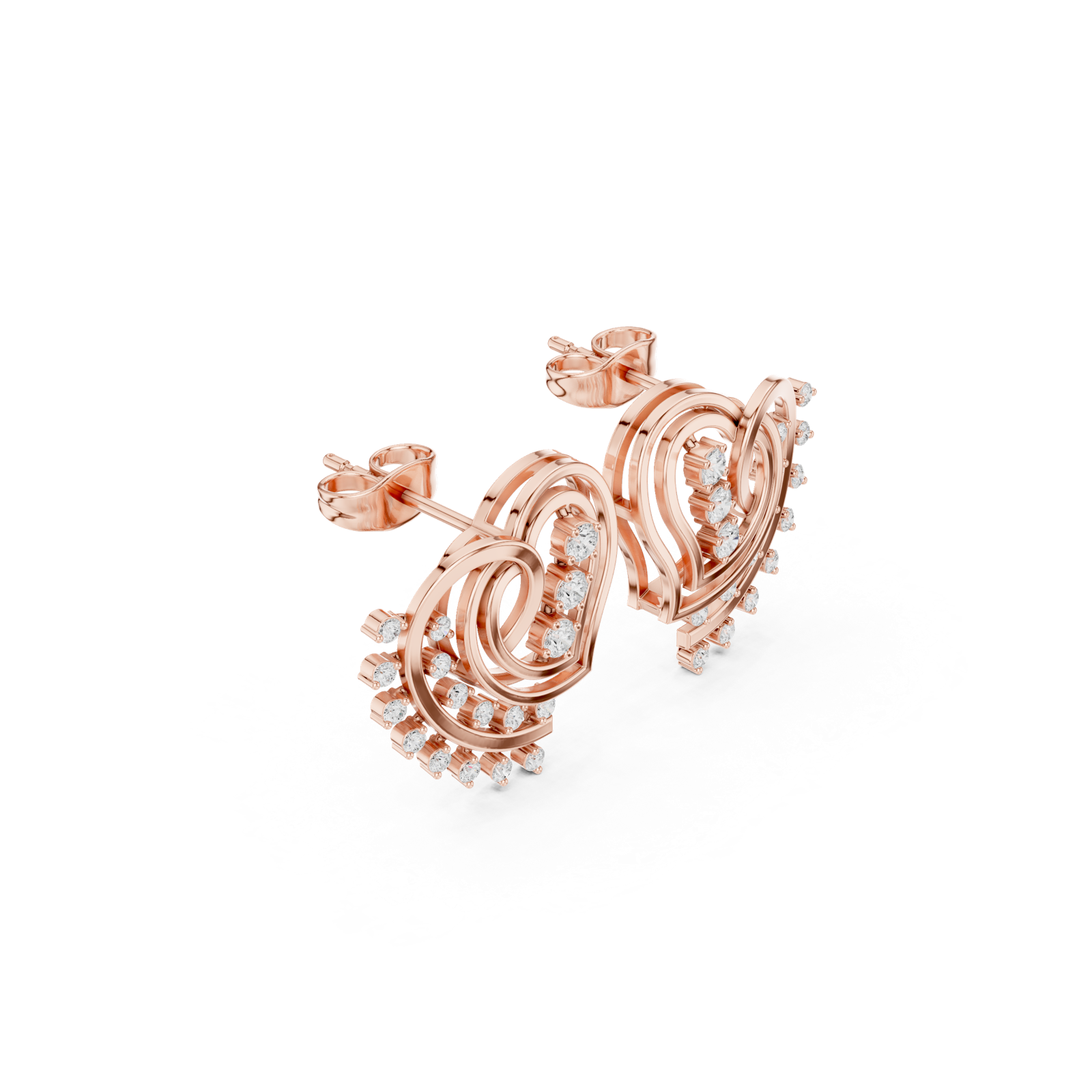 14K Solid Gold Lab Diamond Heart Cluster Earrings, Rose Gold, view 1