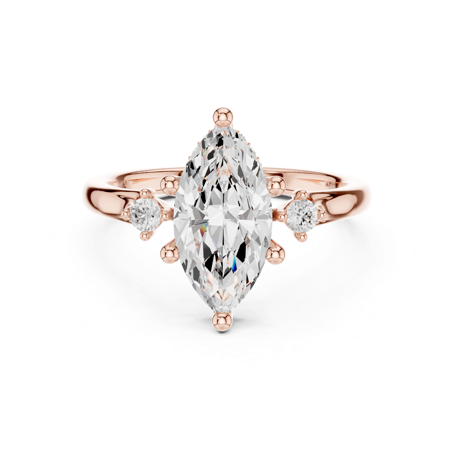 Gold Ring DDLR-164, Marquise center stone, Rose Gold, view 4