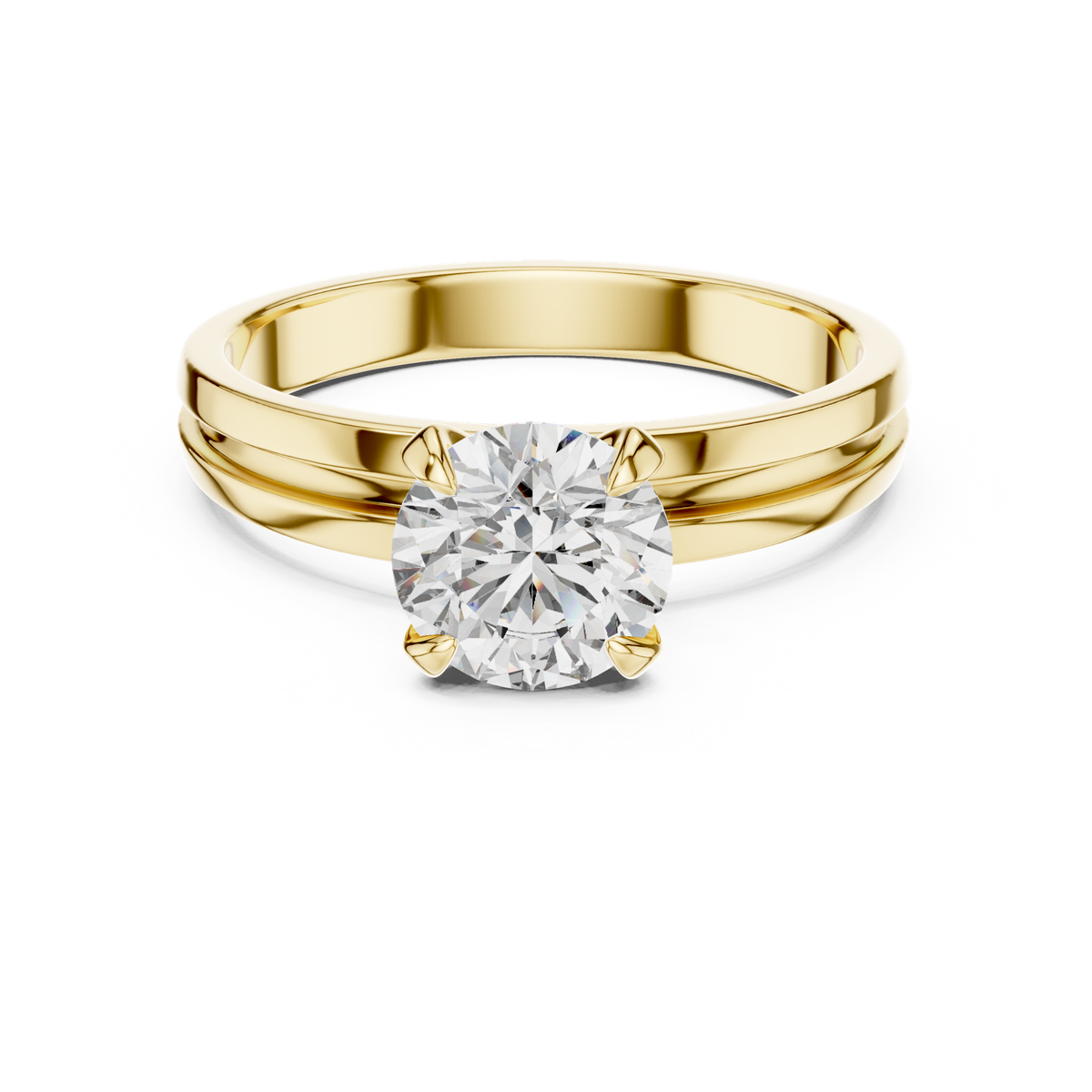 14K Solid Gold Lab Diamond Solitaire Ring, Yellow Gold