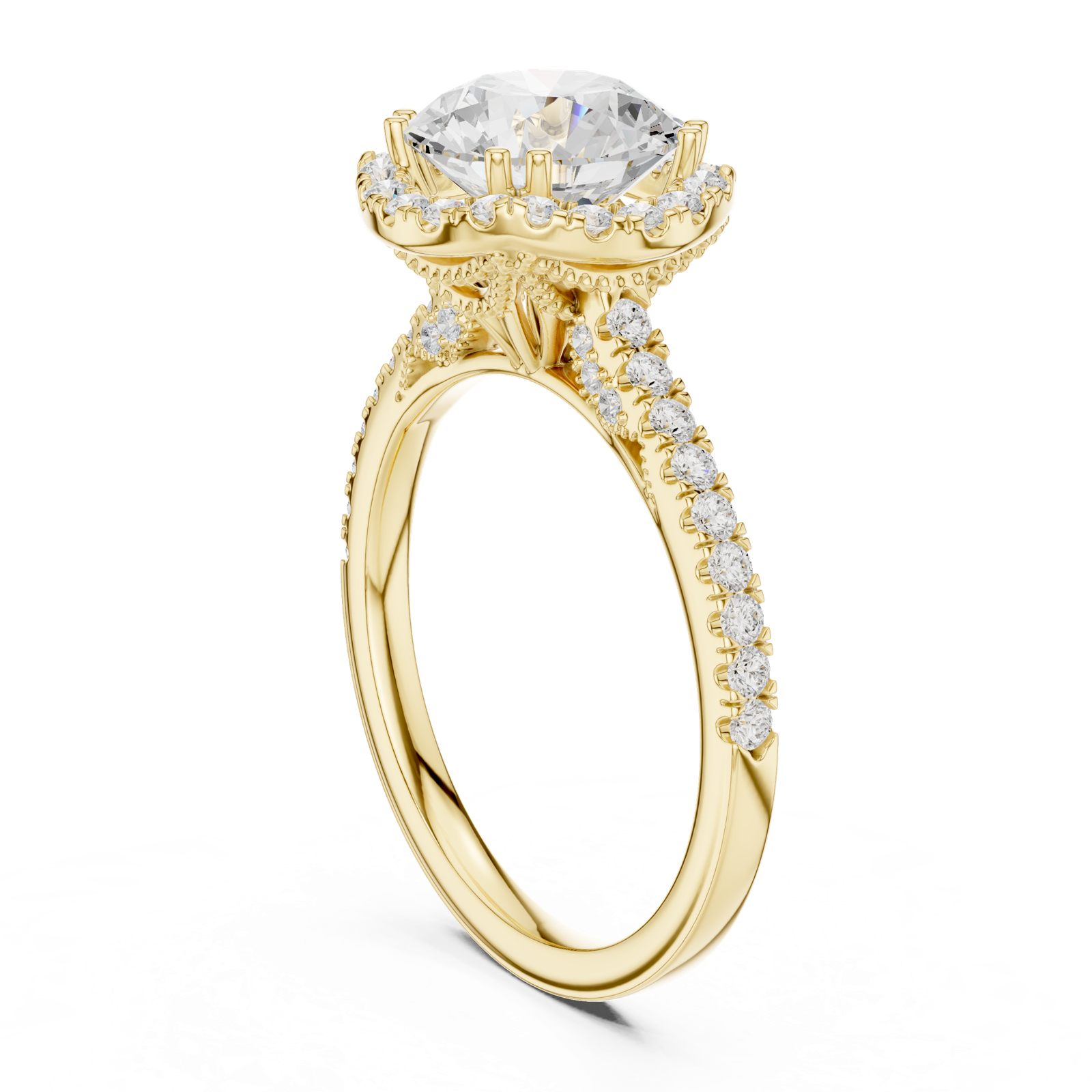 Gold Ring DDLR-255, Round center stone, Yellow Gold, view 1