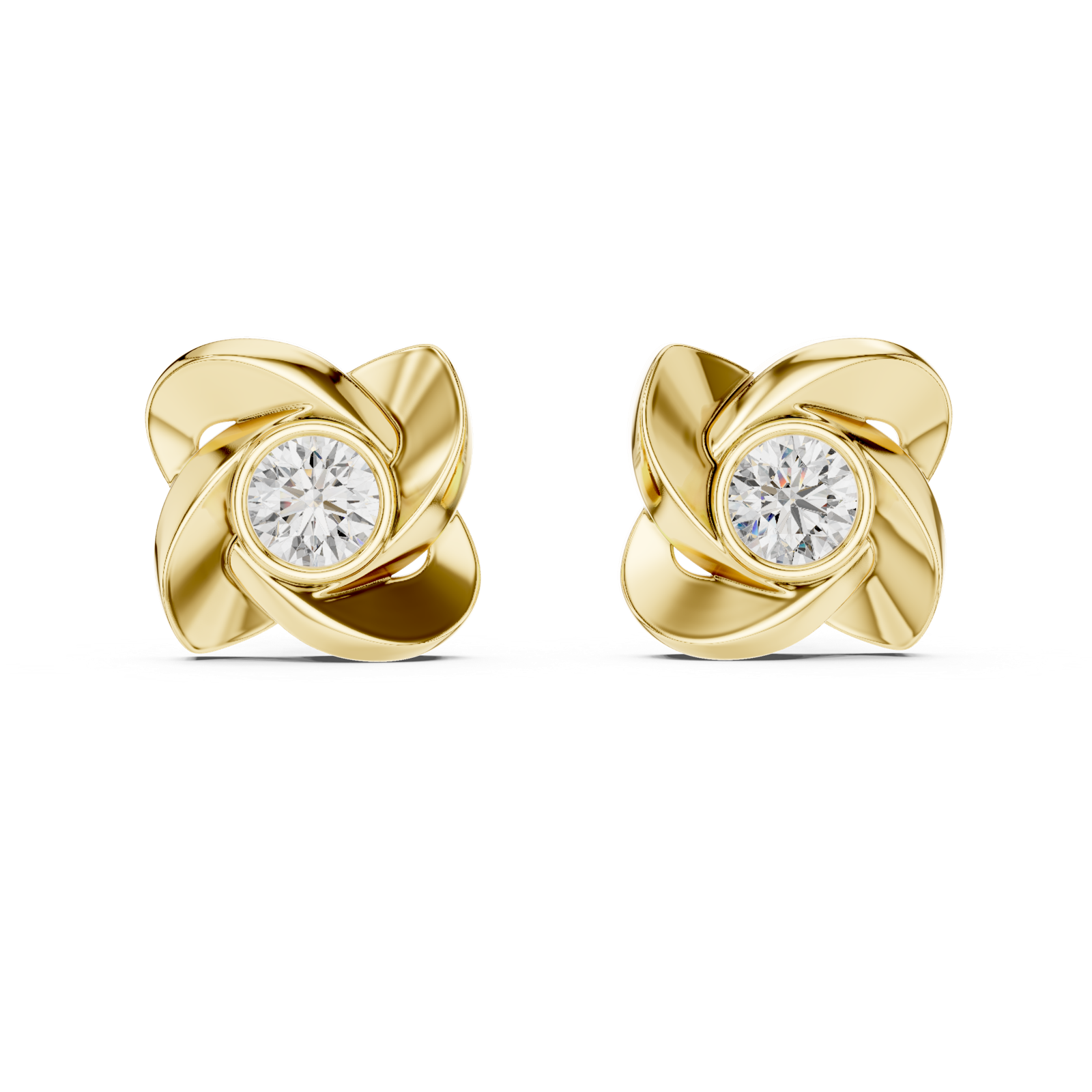 14K Solid Gold Lab Diamond Stud Earrings, Yellow Gold, view 4
