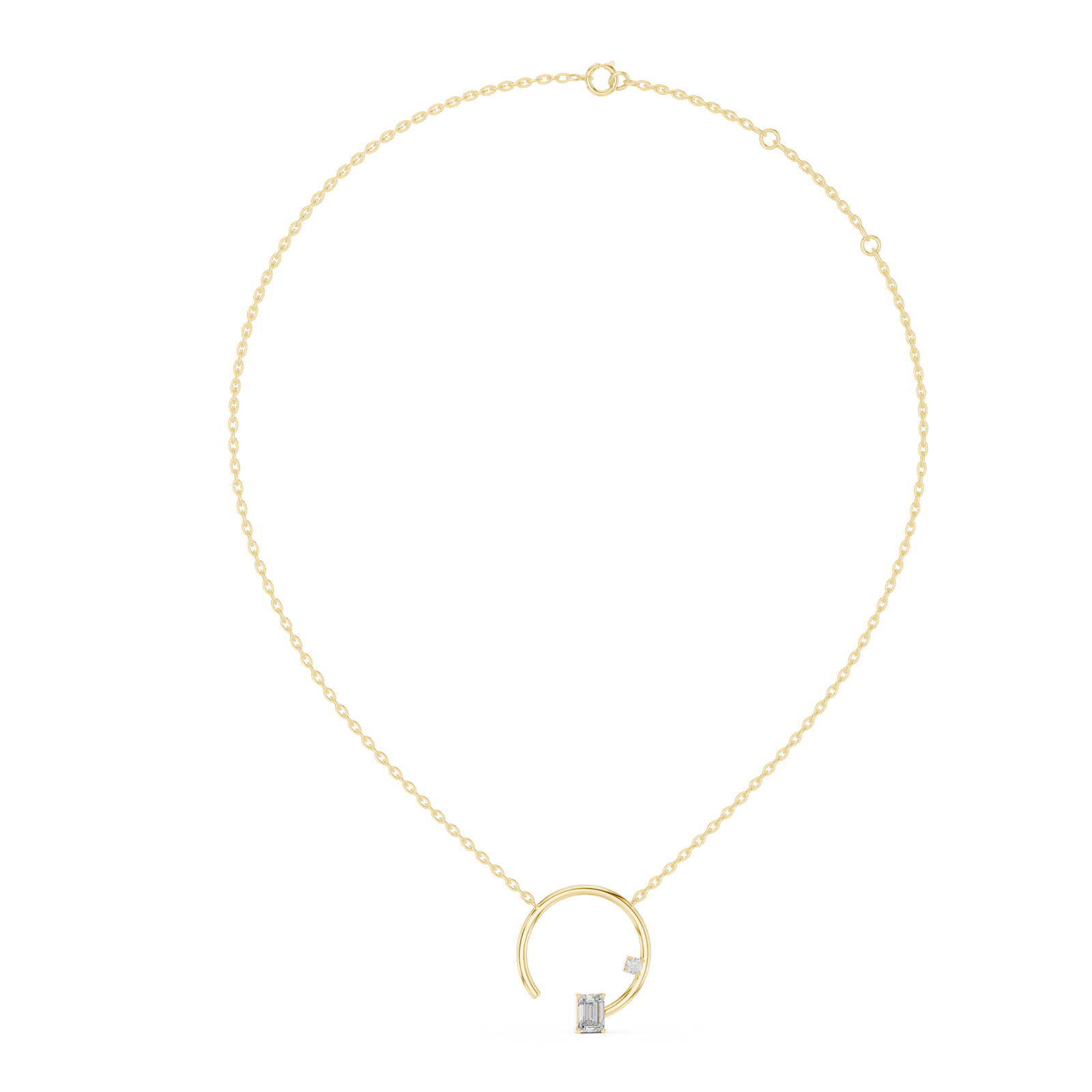 14K Solid Gold Lab Diamond Horseshoe Pendant Necklace, Yellow Gold, view 1