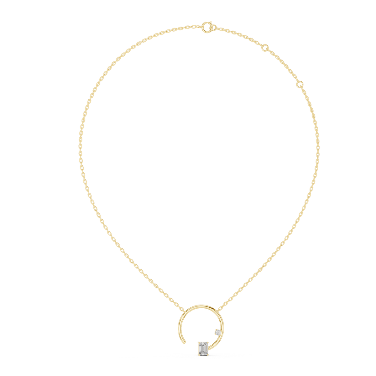14K Solid Gold Lab Diamond Horseshoe Pendant Necklace, Yellow Gold, view 1